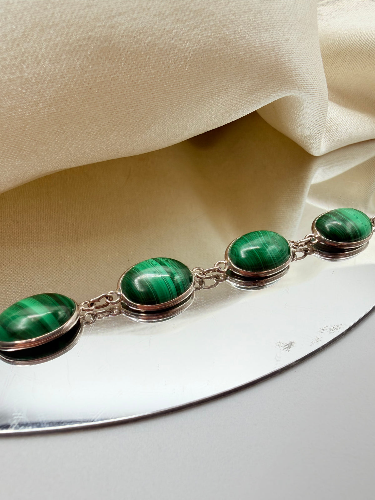 Bracciale Malachite e Argento 925 - Ovale