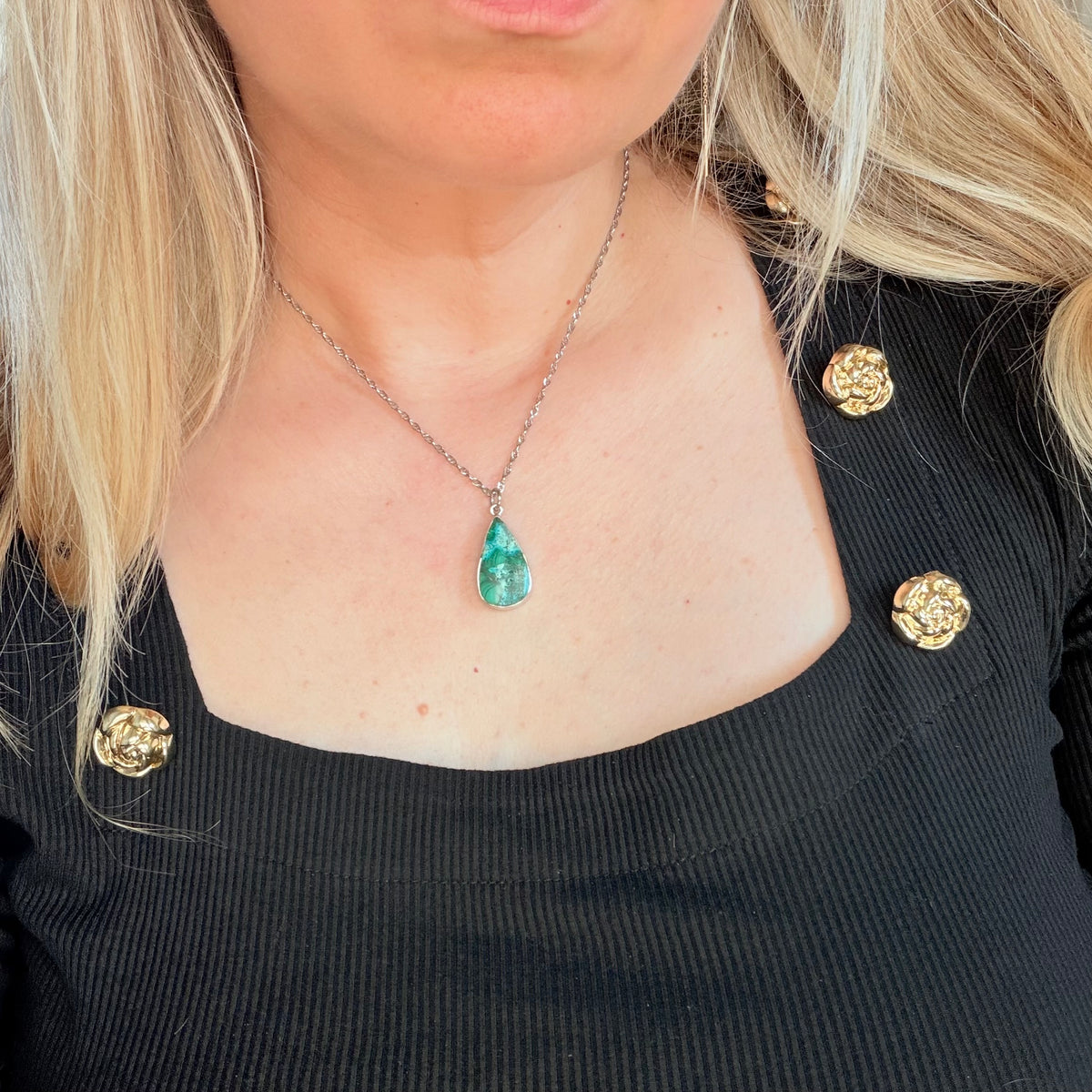 Ciondolo Malachite e Crisocolla Argento 925 - Goccia piccola