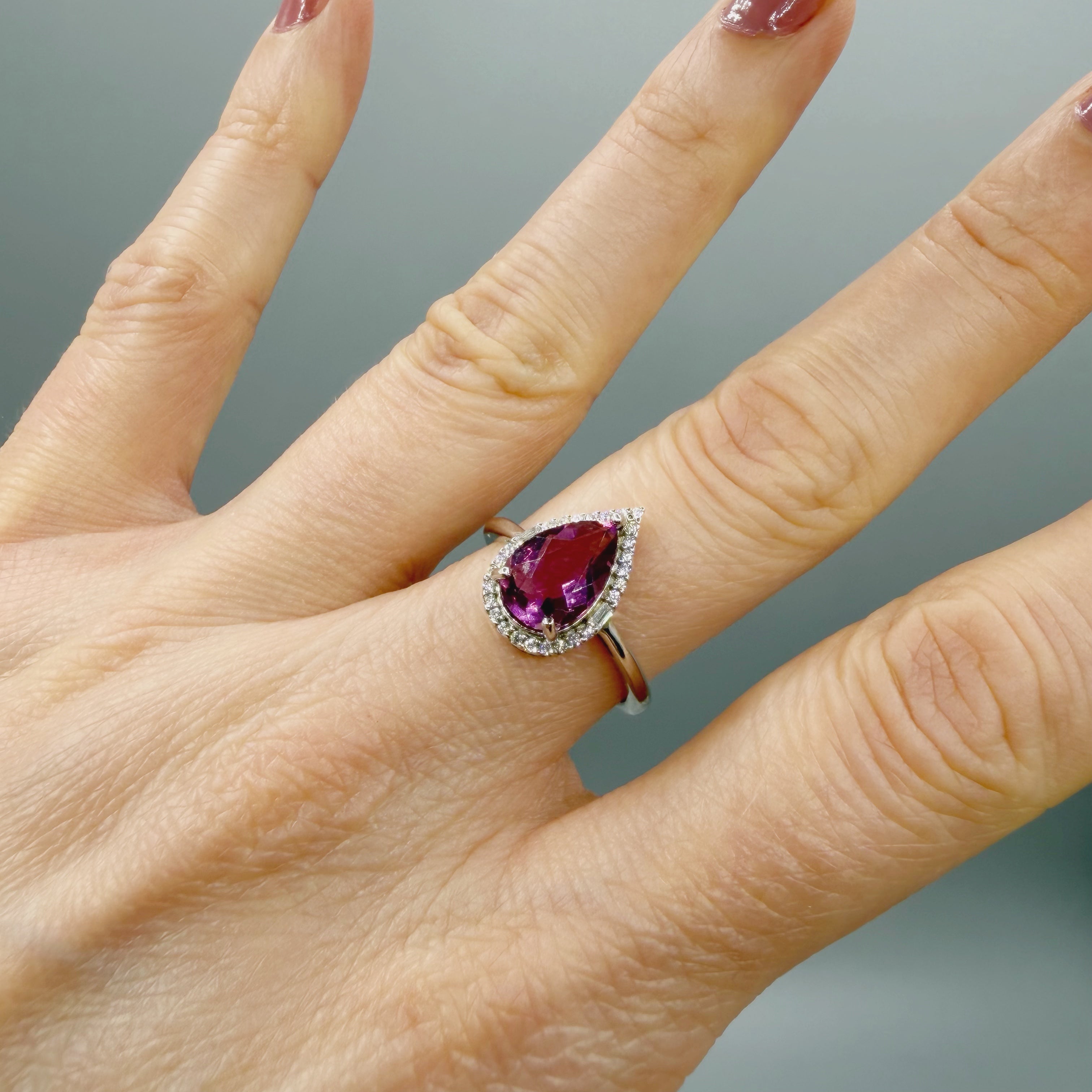 Anello Fluorite Rosa - Argento 925 - Goccia