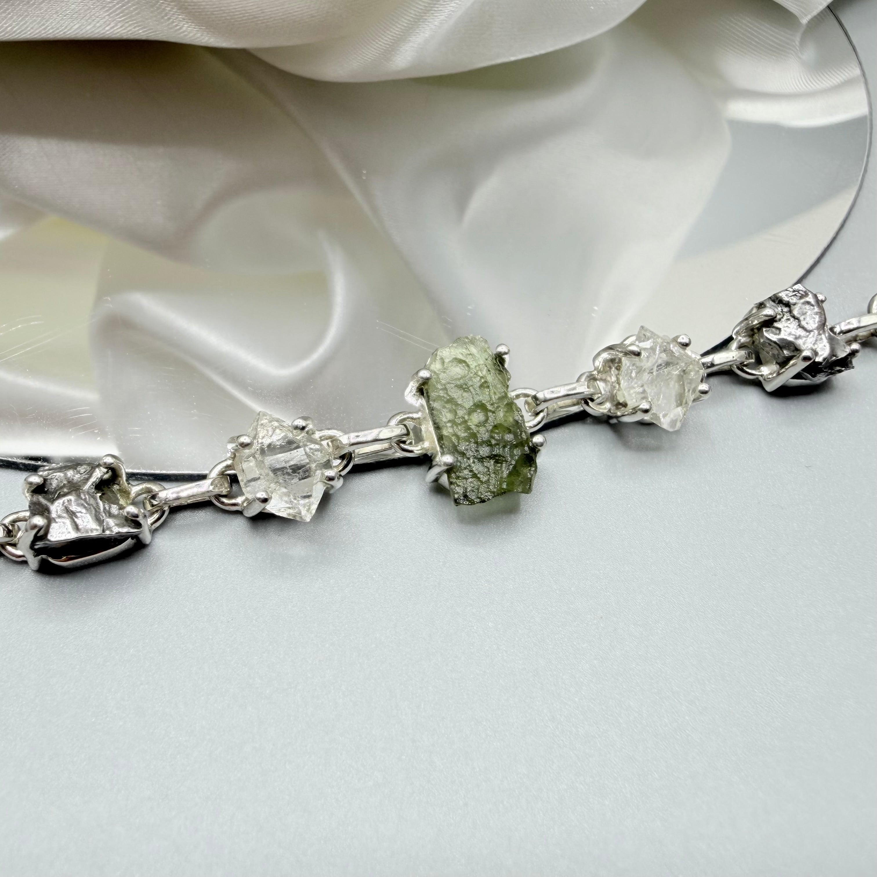 Bracciale Moldavite, Herkimer, Meteorite Campo del Cielo | Argento 925