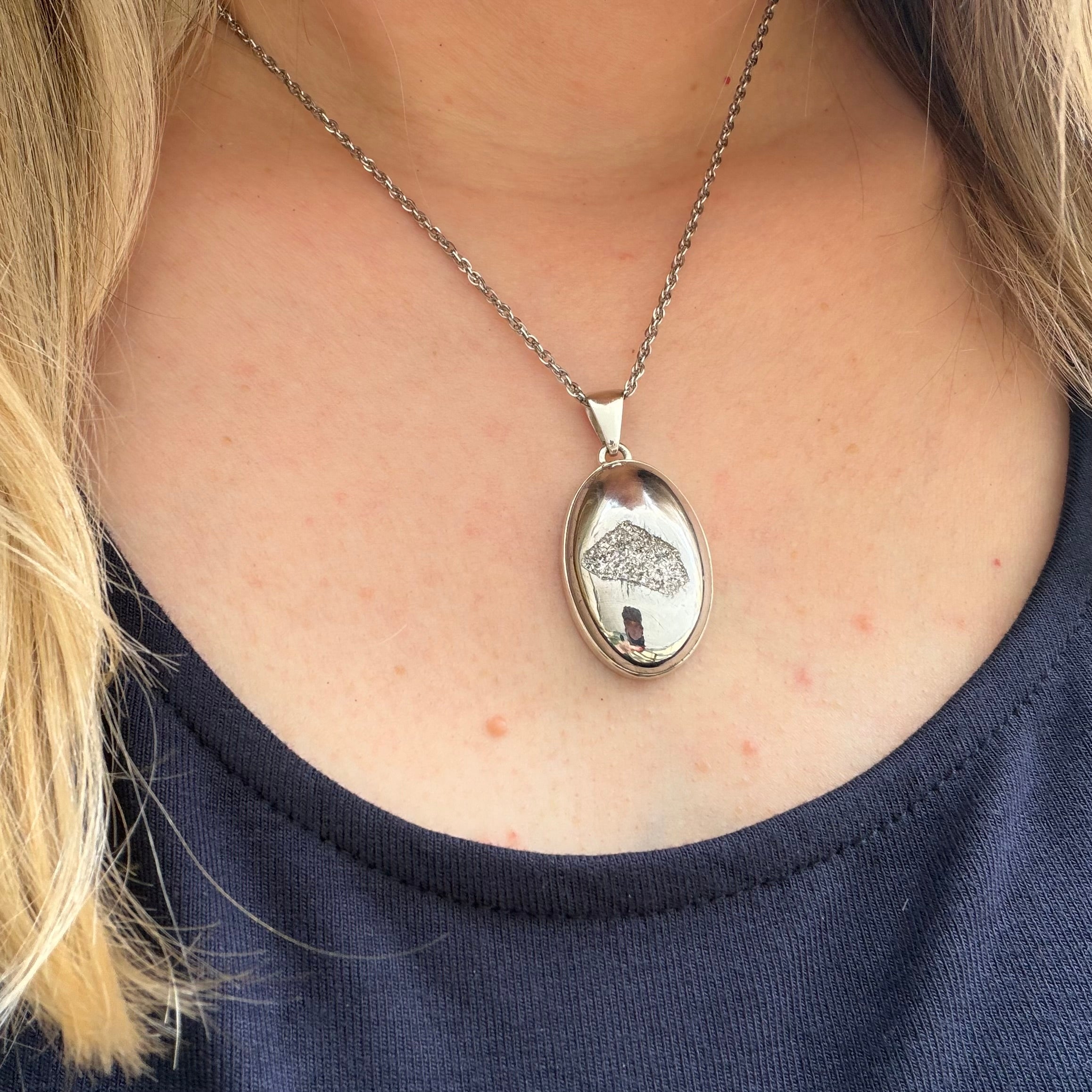 Ciondolo Drusa di Agata con Pirite Aura - Argento 925 - Ovale