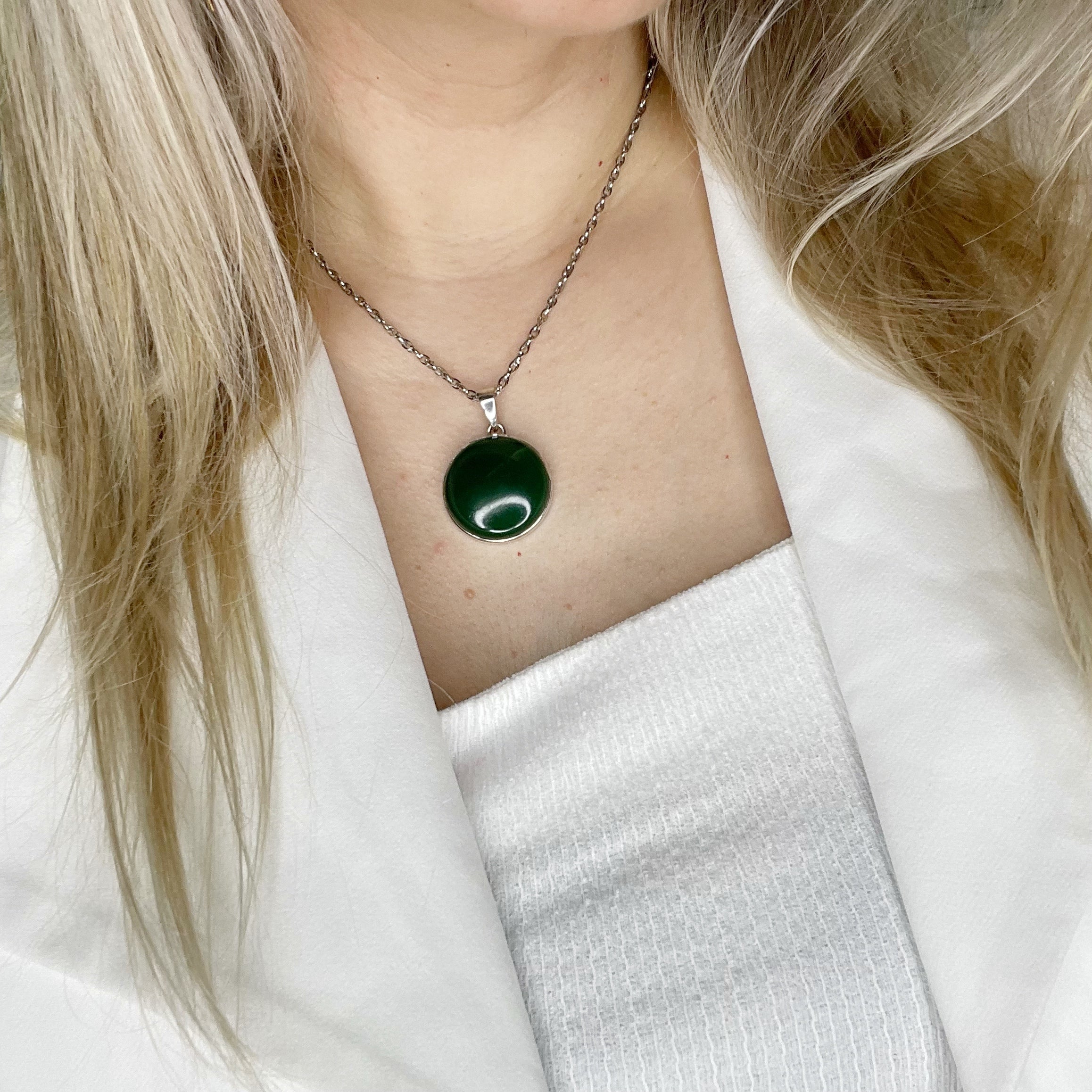 Ciondolo Giada Nefrite Tondo - Argento 925