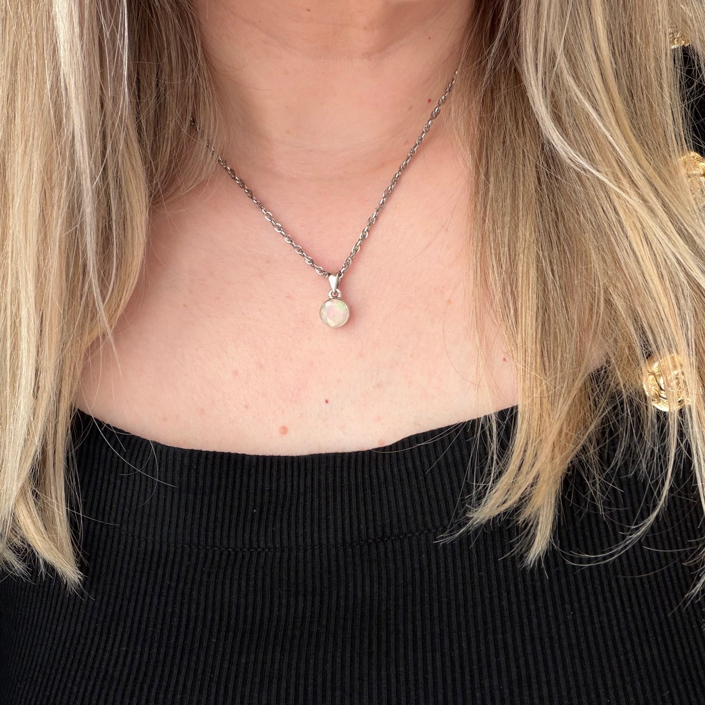 Ciondolo Opale Etiope Sfaccettato TONDO - Argento 925