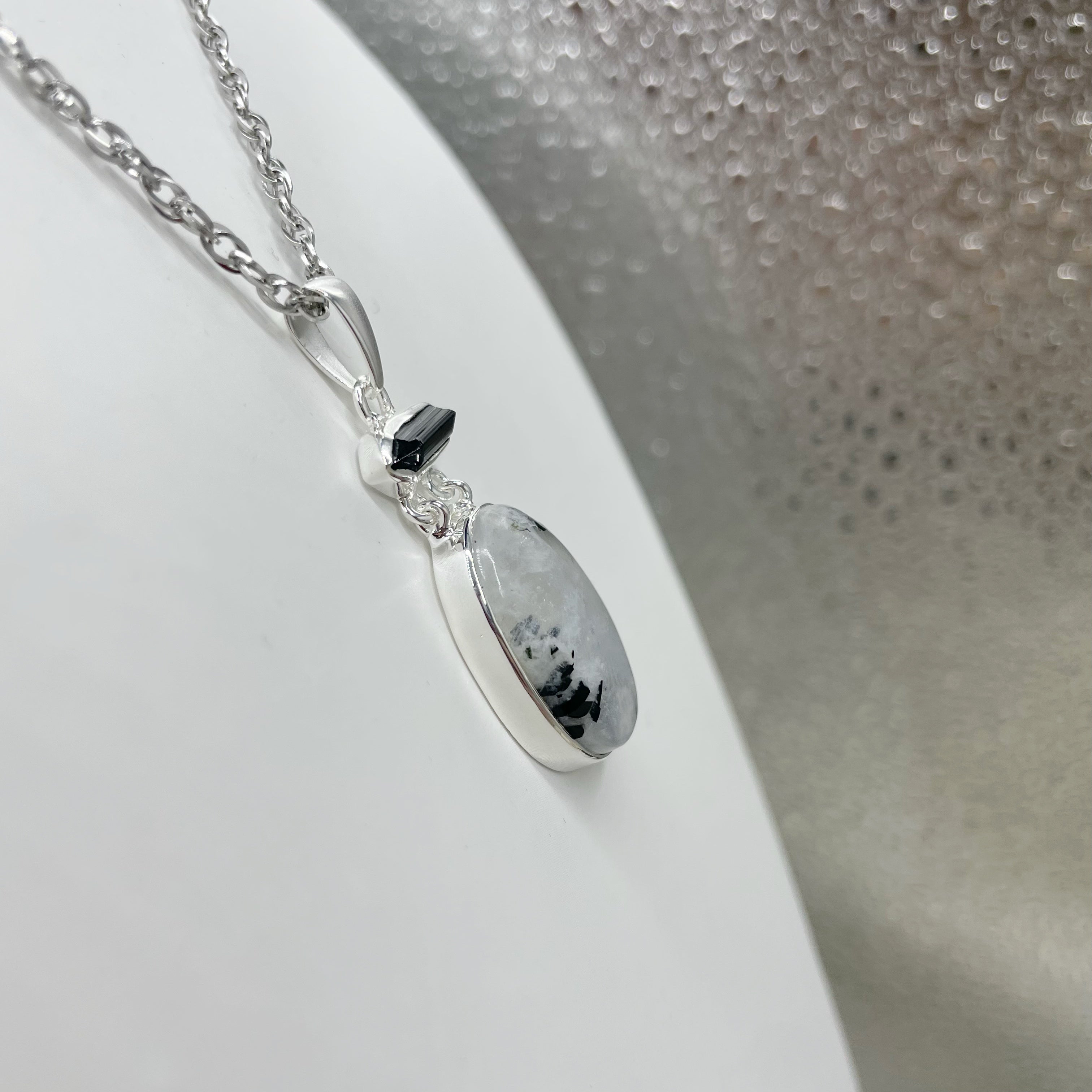 Ciondolo Labradorite e Tormalina Ovale - Argento 925