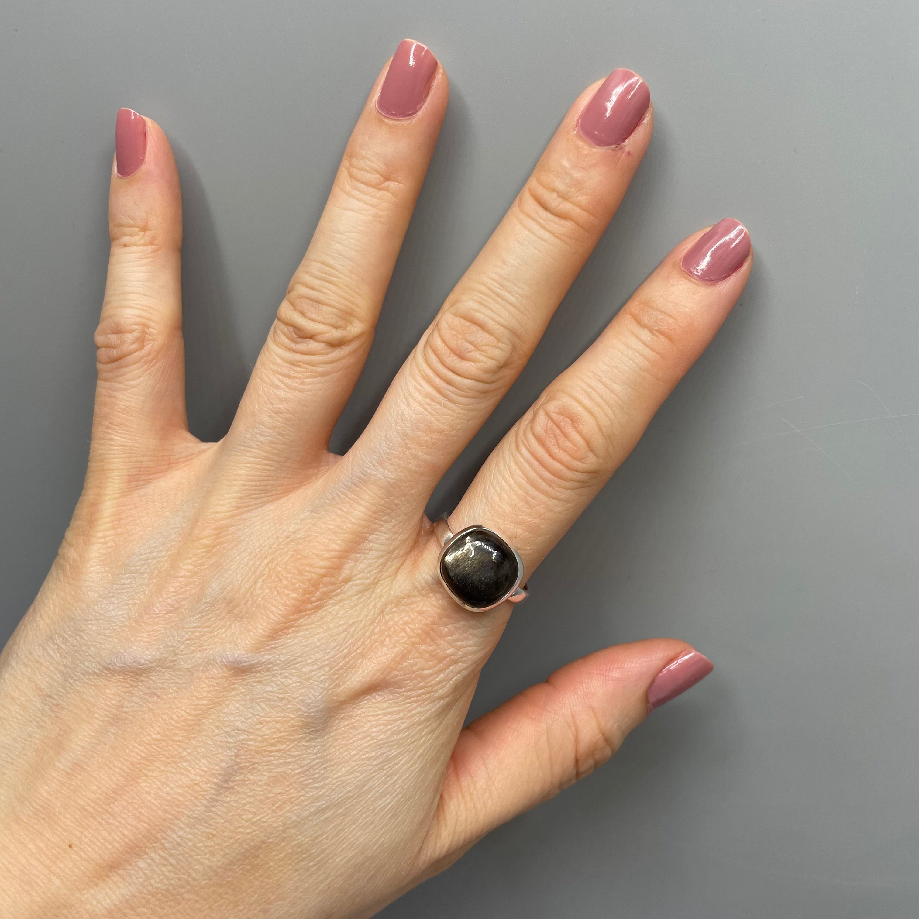 Anello Pietra del Sole Nera Quadrato e Argento 925