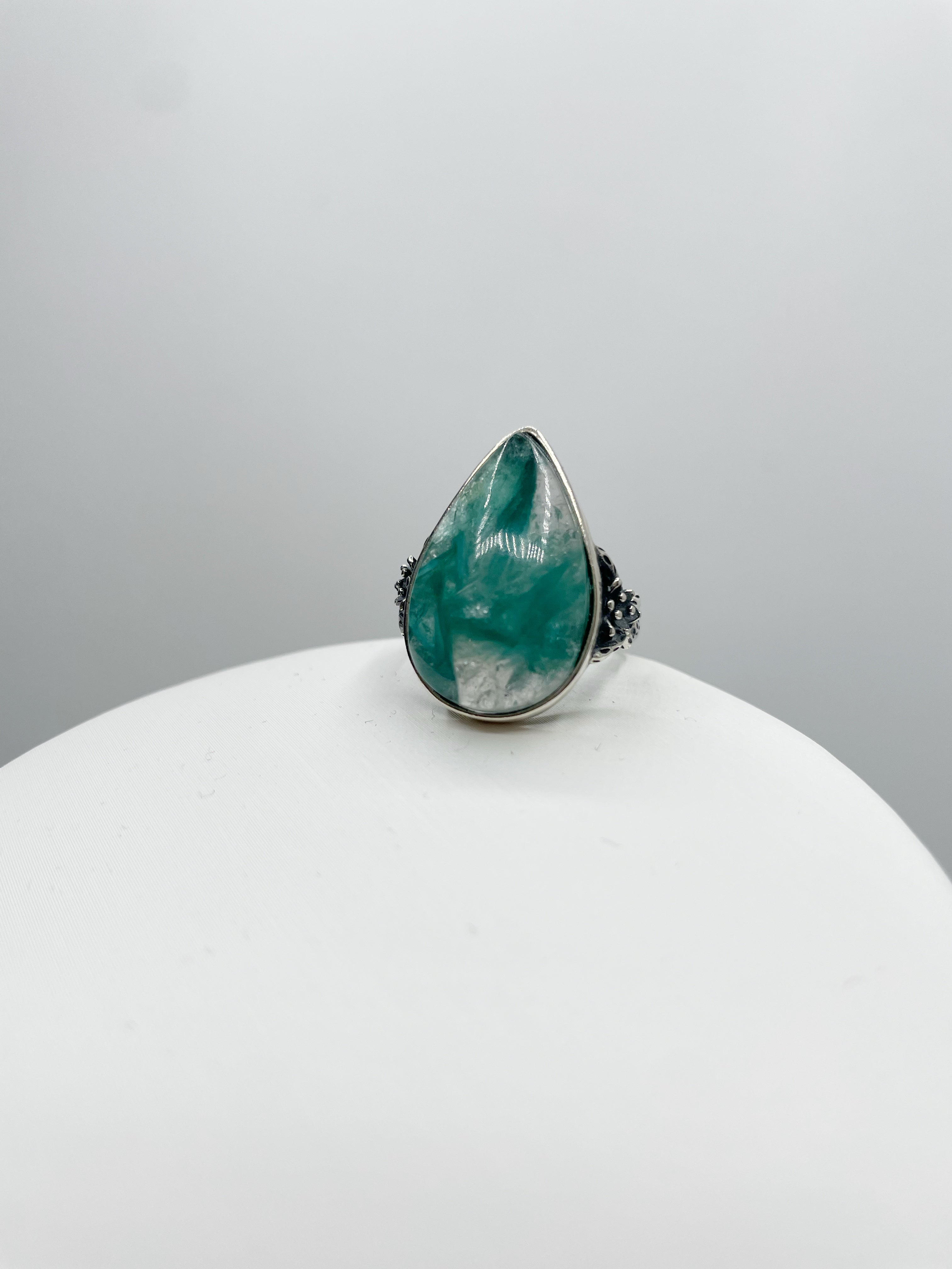Anello Lepidolite Verde a Goccia - Argento 925