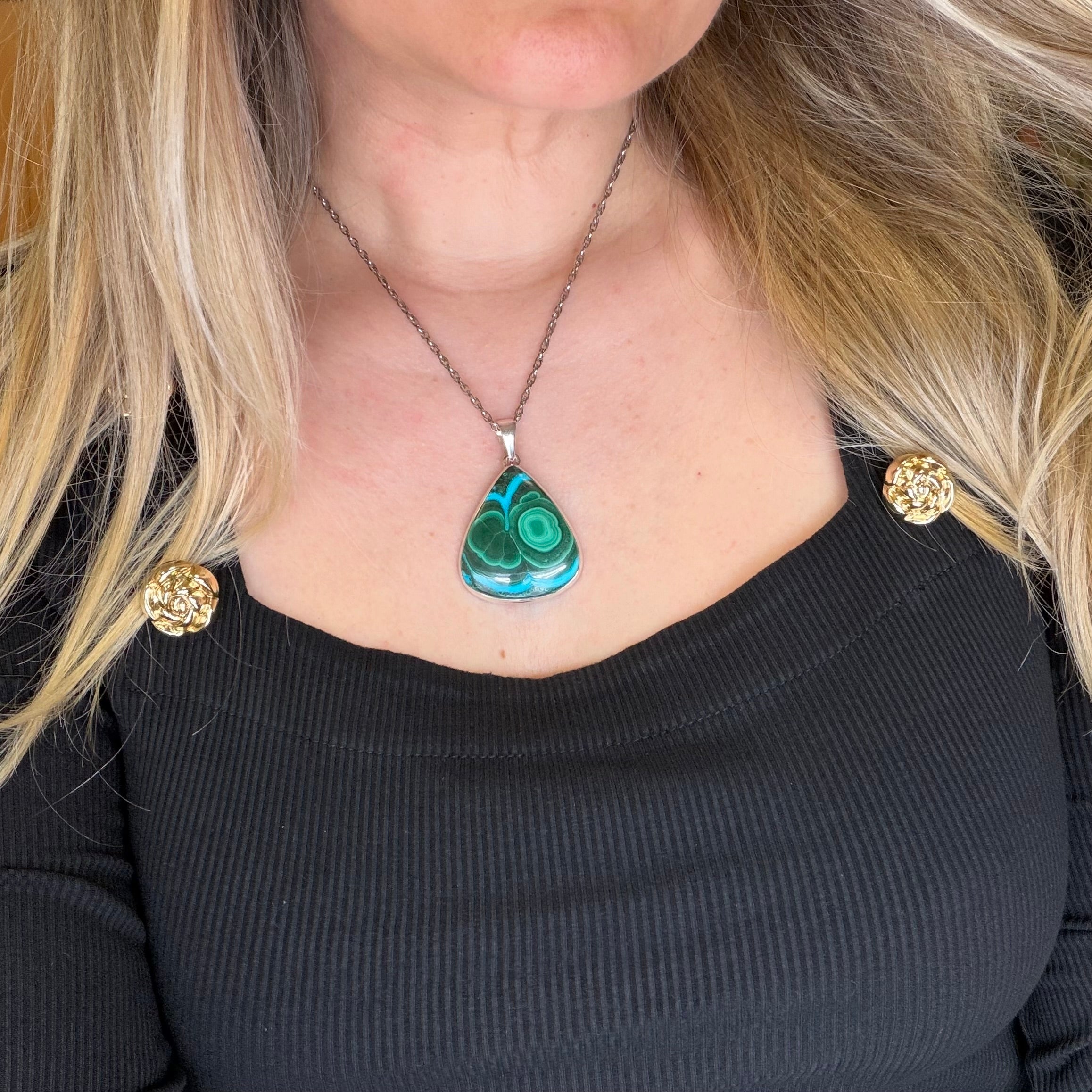 Ciondolo Malachite e Crisocolla Argento 925 - A Goccia