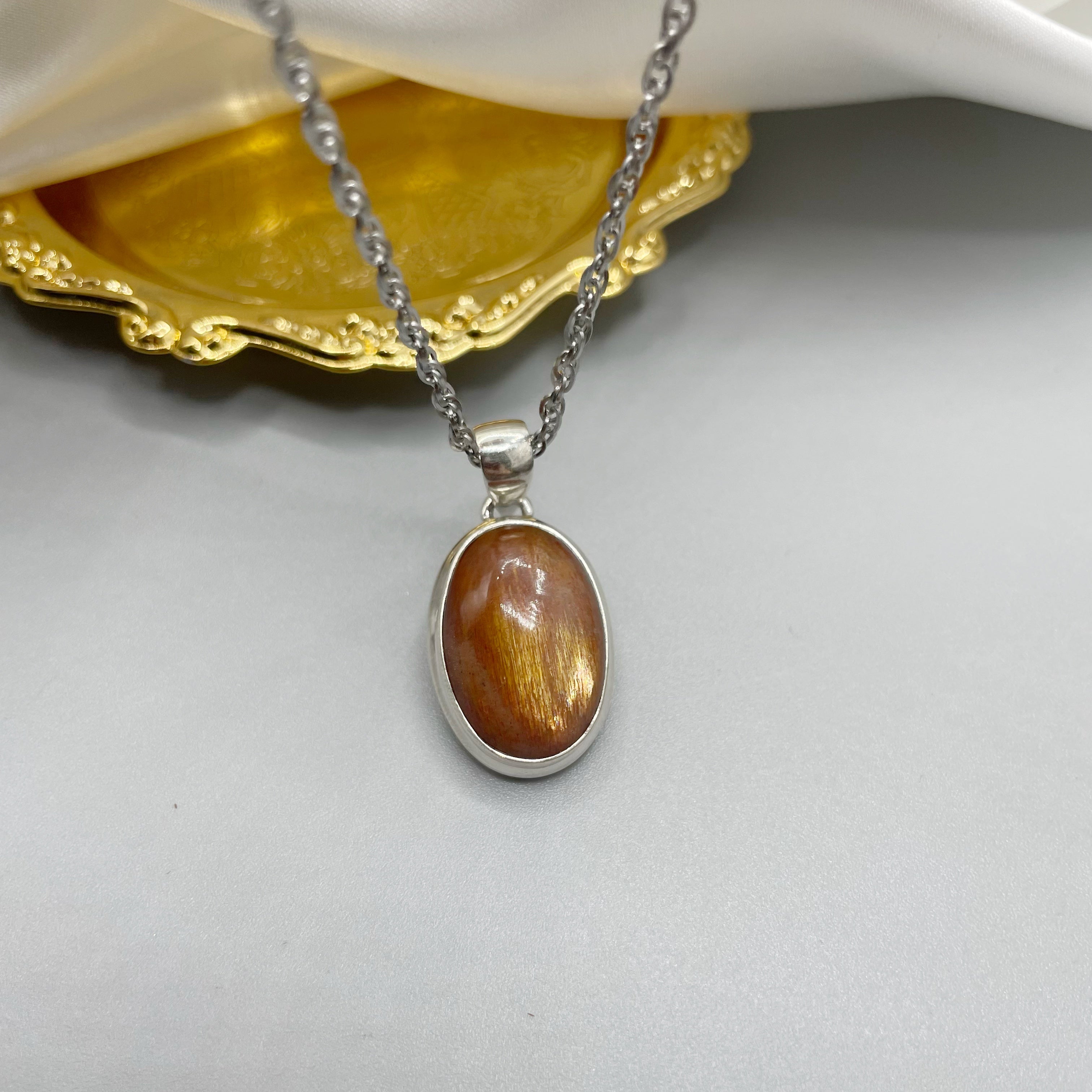 Ciondolo Pietra del Sole Dorata - Argento 925