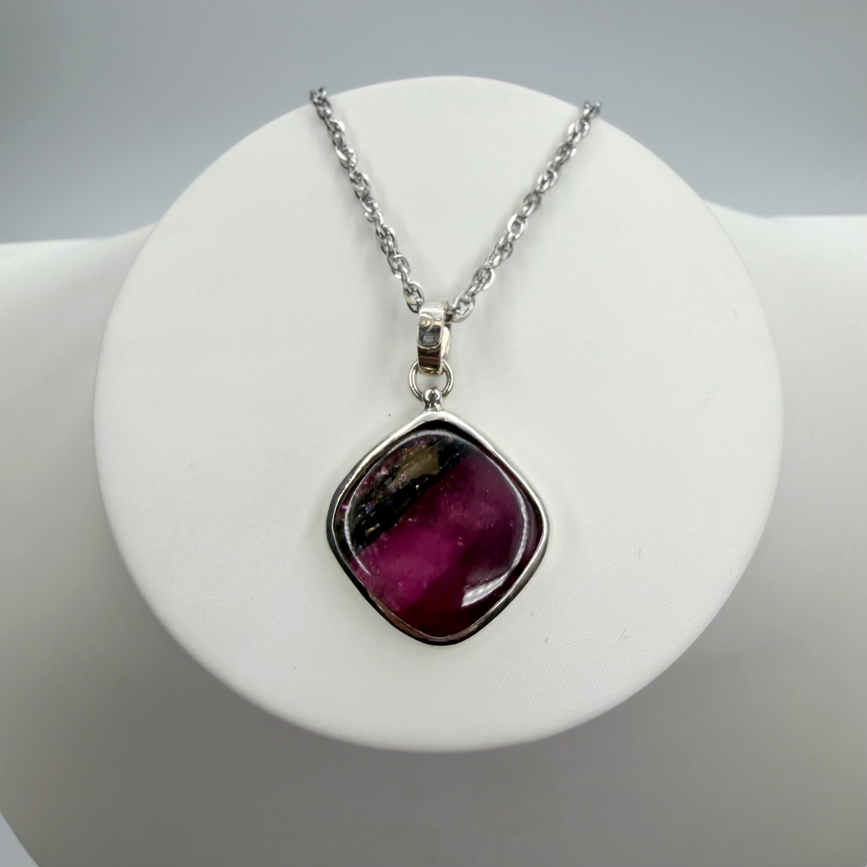 Ciondolo Tormalina Rosa Watermelon Rombo - Argento 925