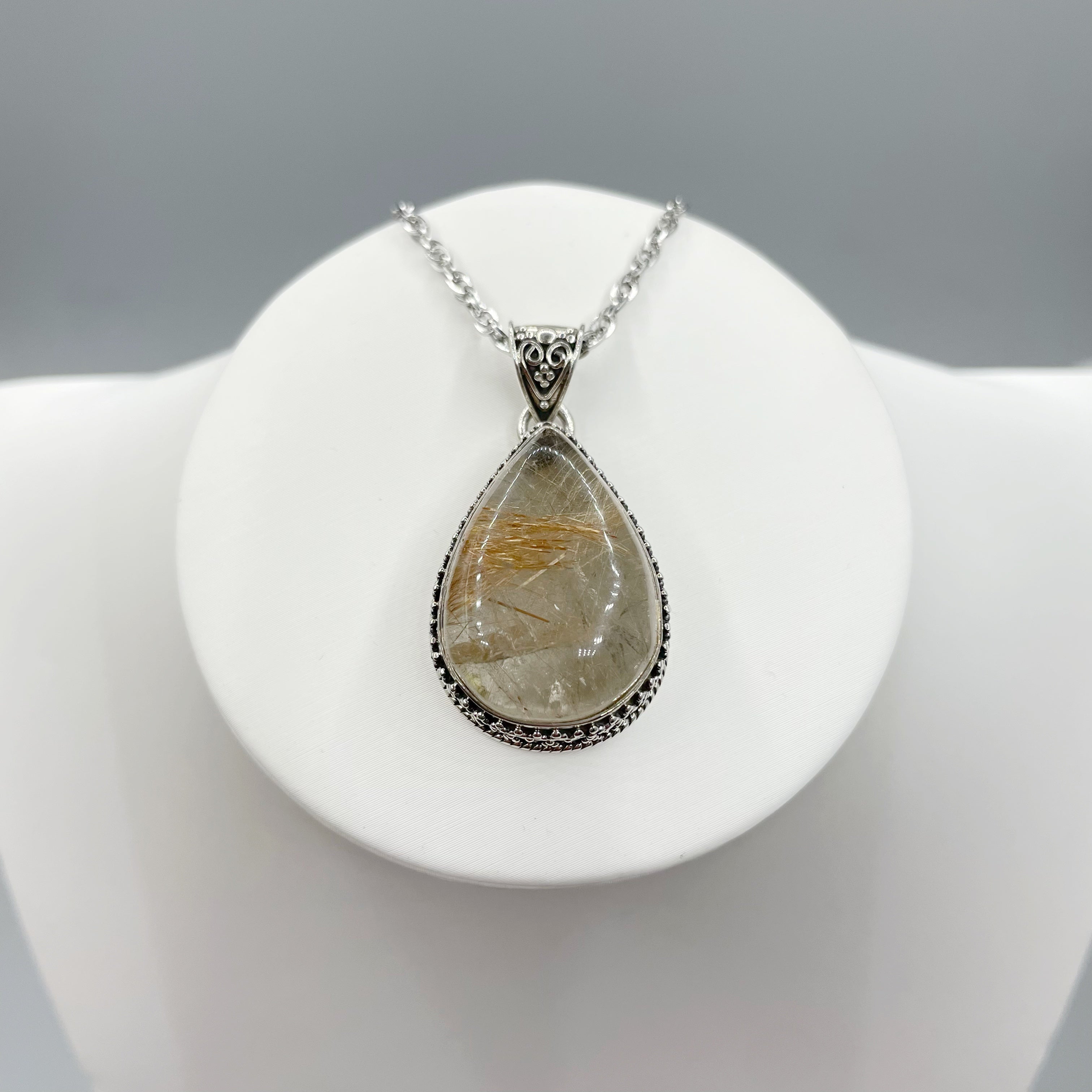 Ciondolo Quarzo Rutilato Dorato - Argento 915 - A Goccia