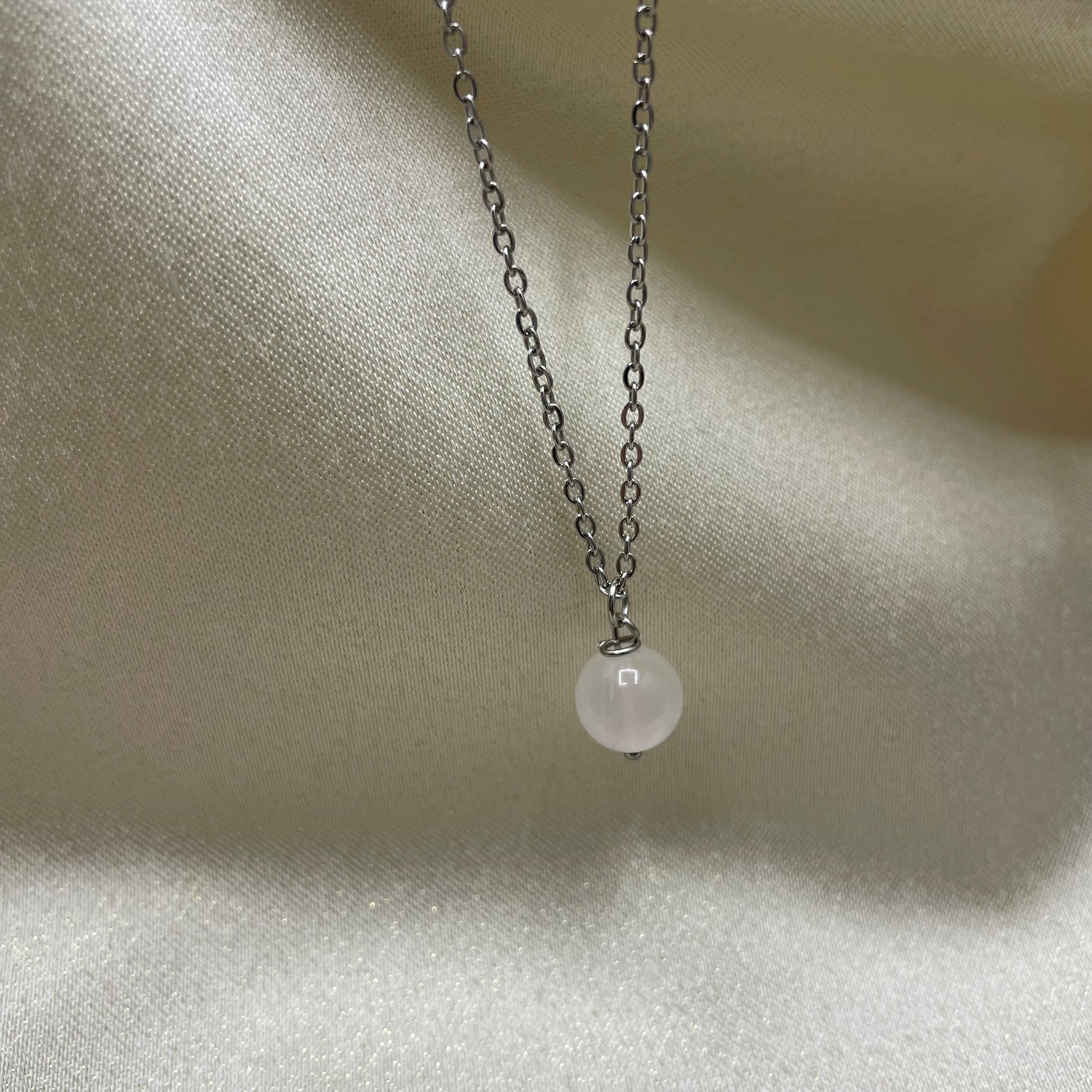 Collana lunga Quarzo Rosa - acciaio