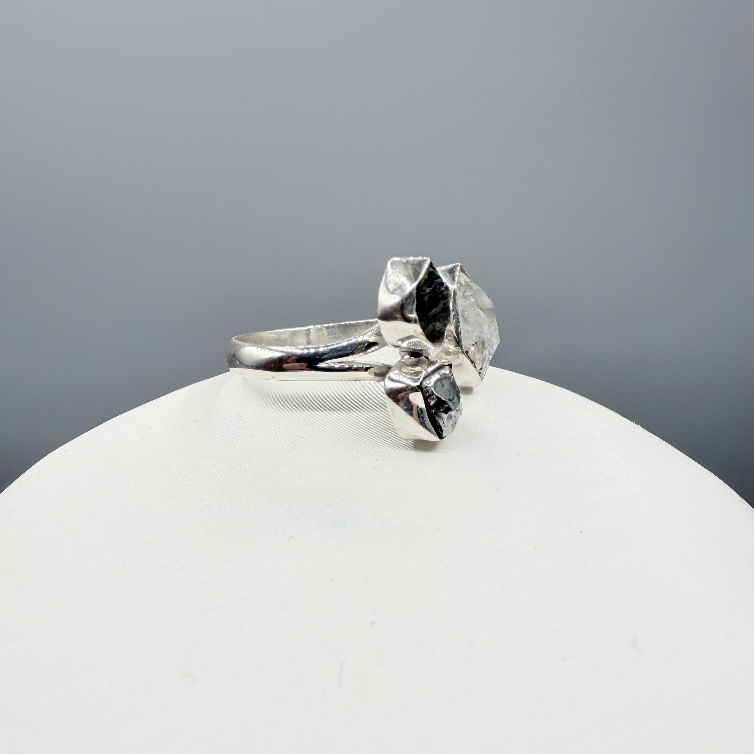 Anello Moldavite, Campo del Cielo e Diamante Herkimer | Argento 925
