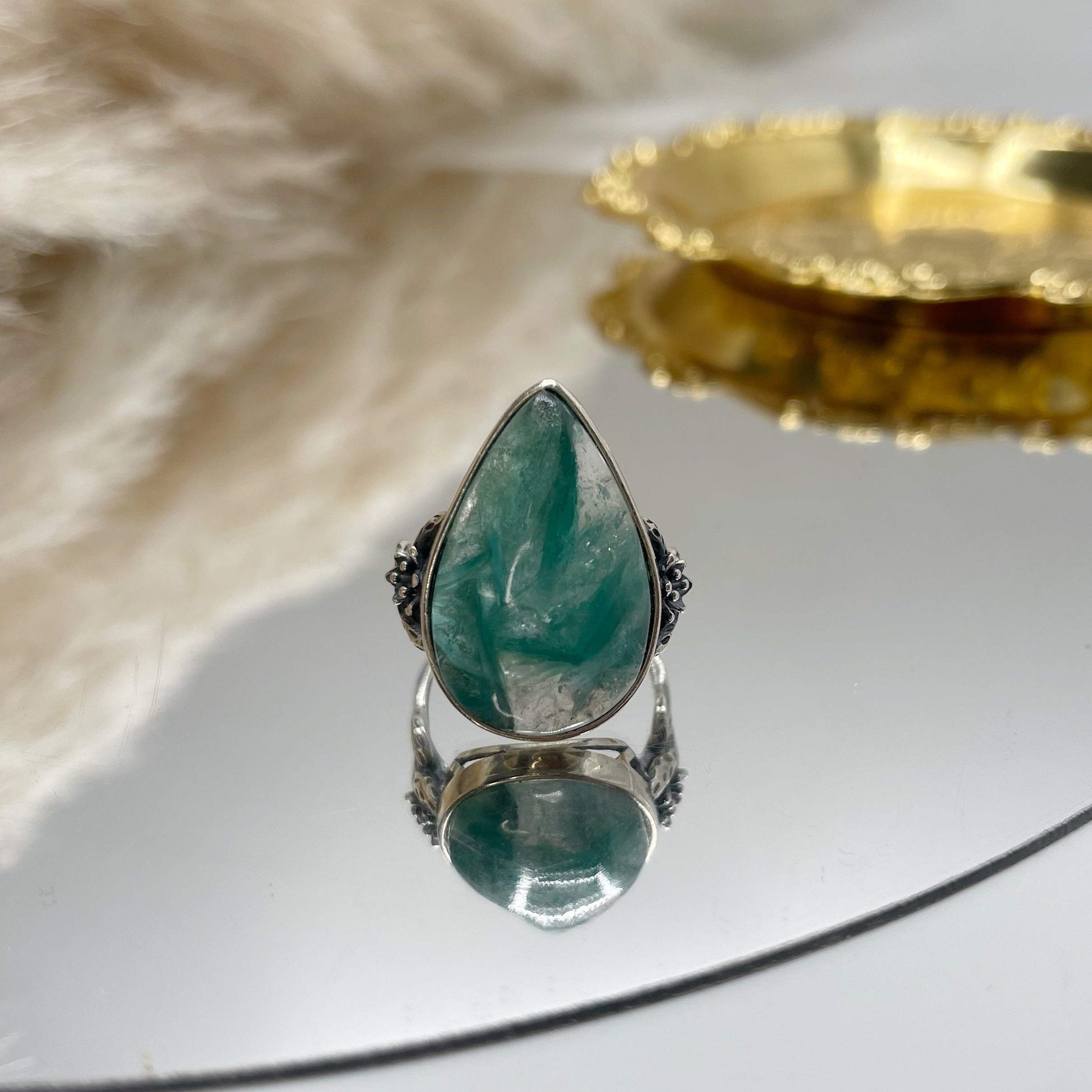 Anello Lepidolite Verde a Goccia - Argento 925