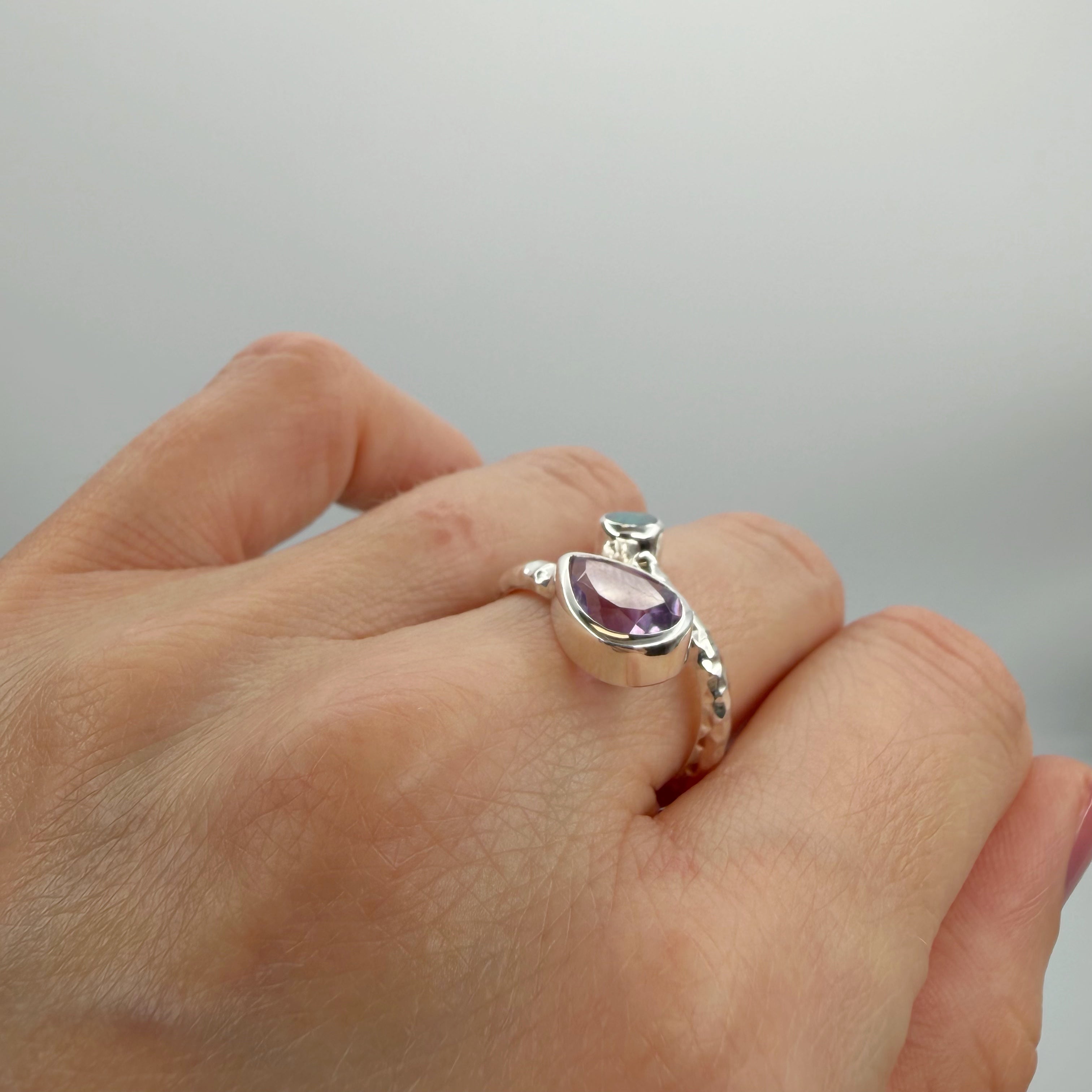 Anello Ametista e Opale Australiano - Argento 925