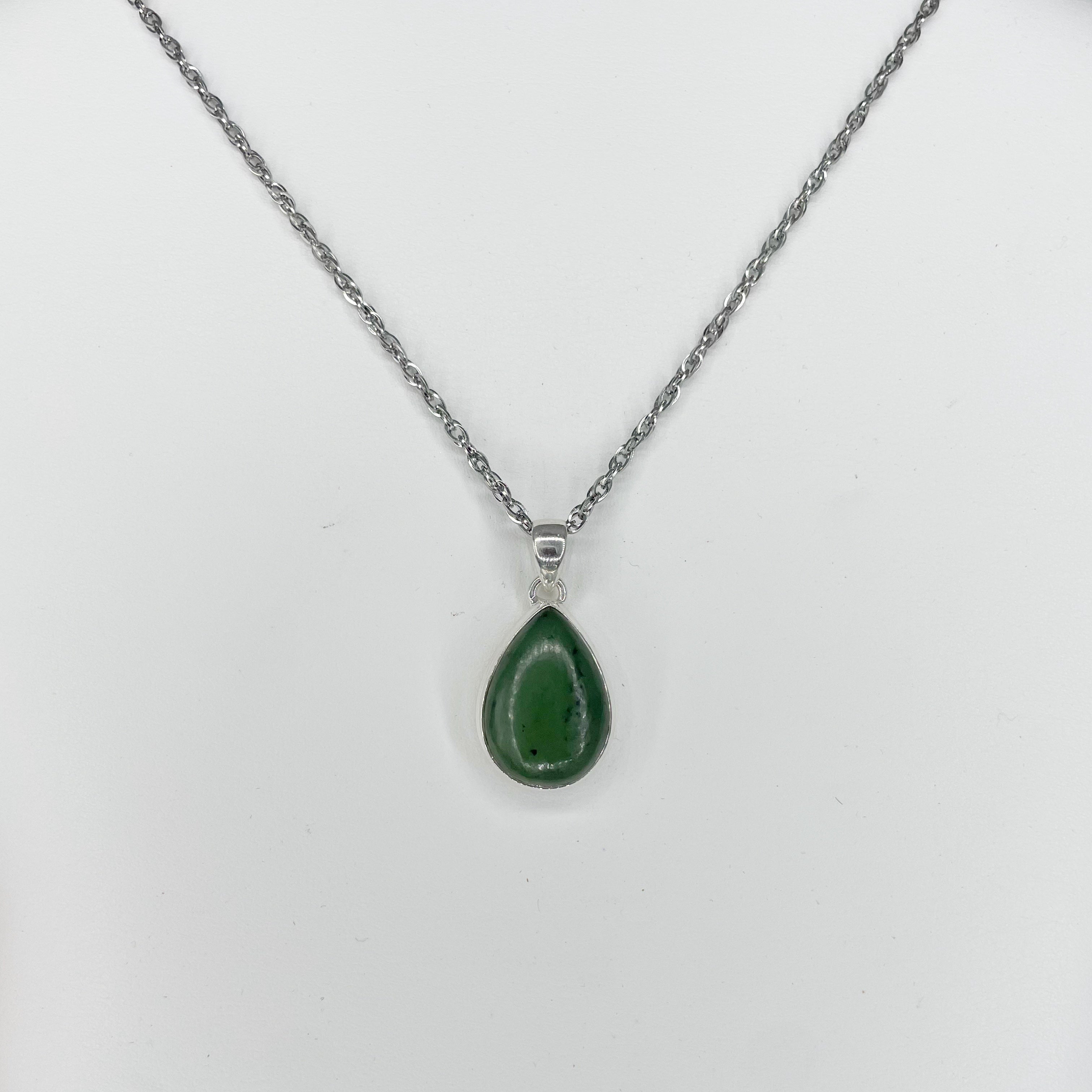 Ciondolo Giada Nefrite a Goccia - Argento 925