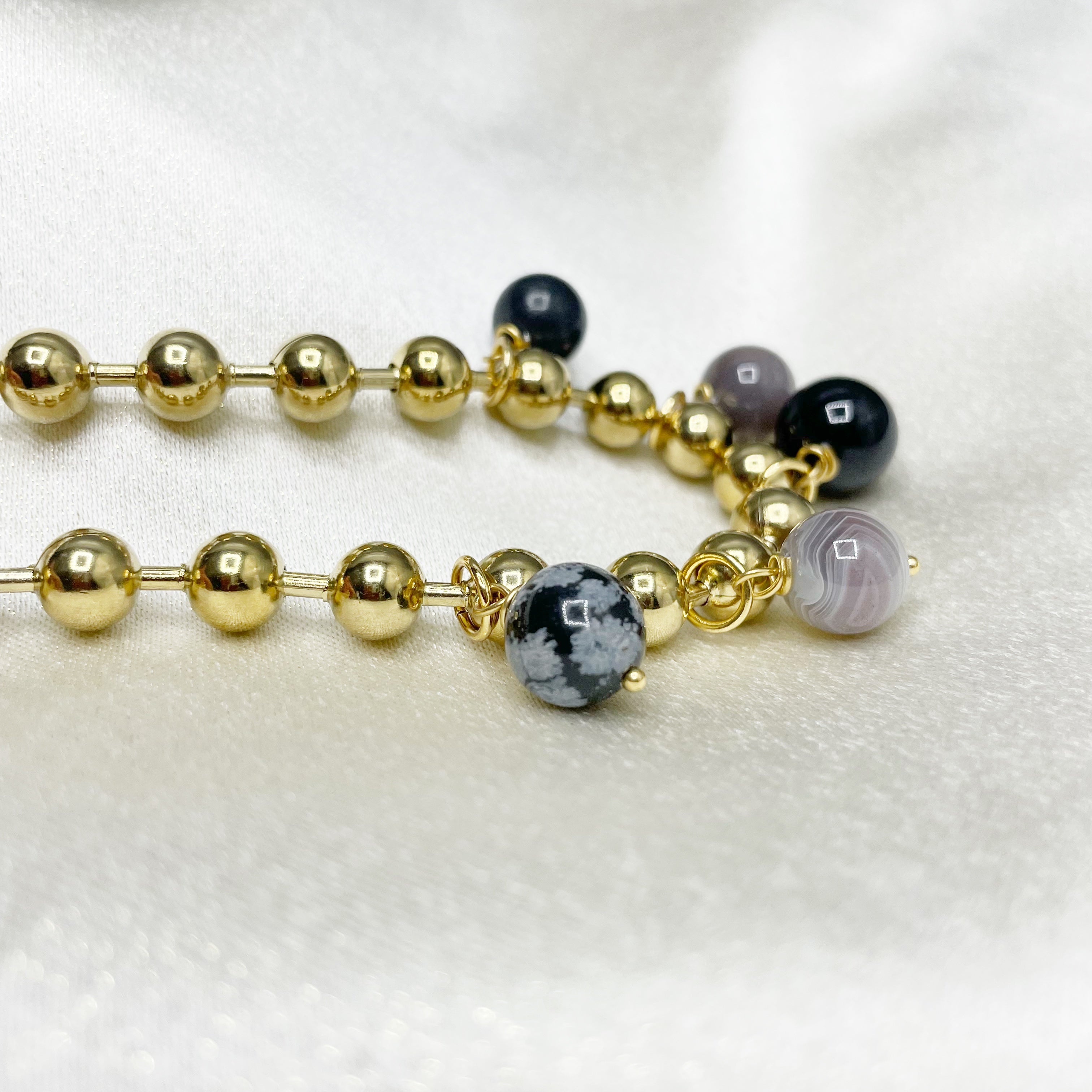 Girocollo Cerchio Protettivo Gold - Occhio di Shiva, Shungite, Ossidiana, Onice