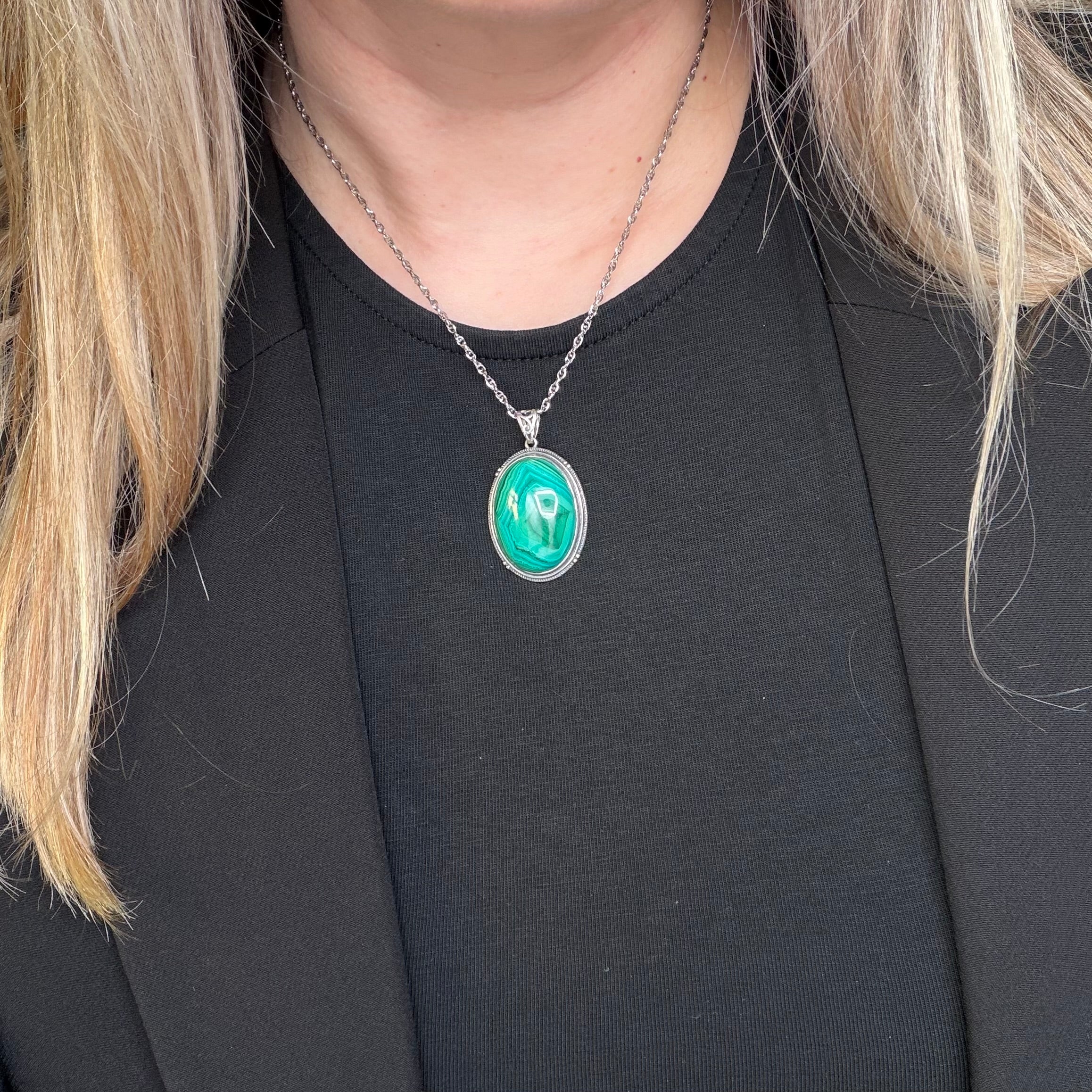 Ciondolo Malachite Ovale - Argento 925