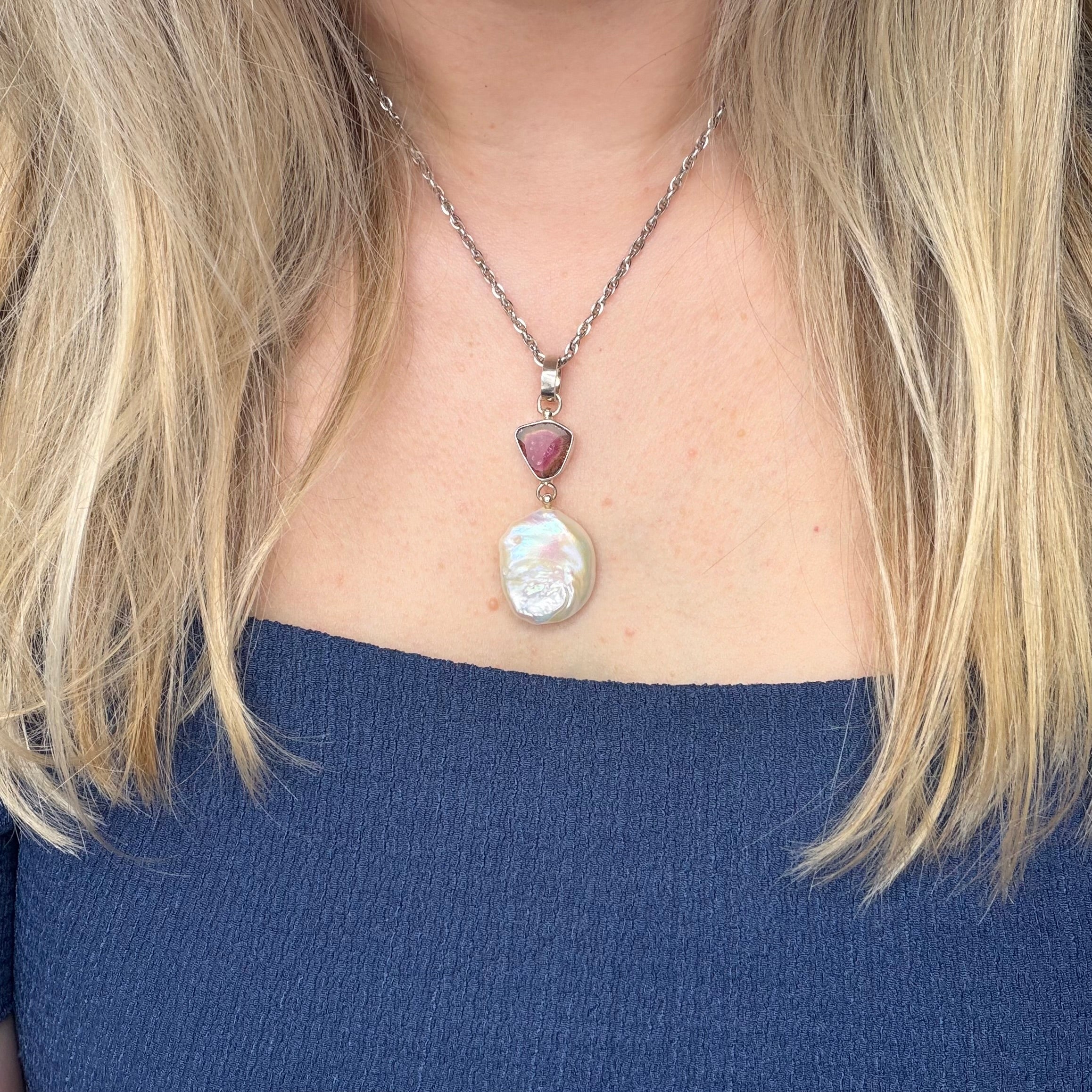 Ciondolo Tormalina Watermelon e Madreperla - Argento 925