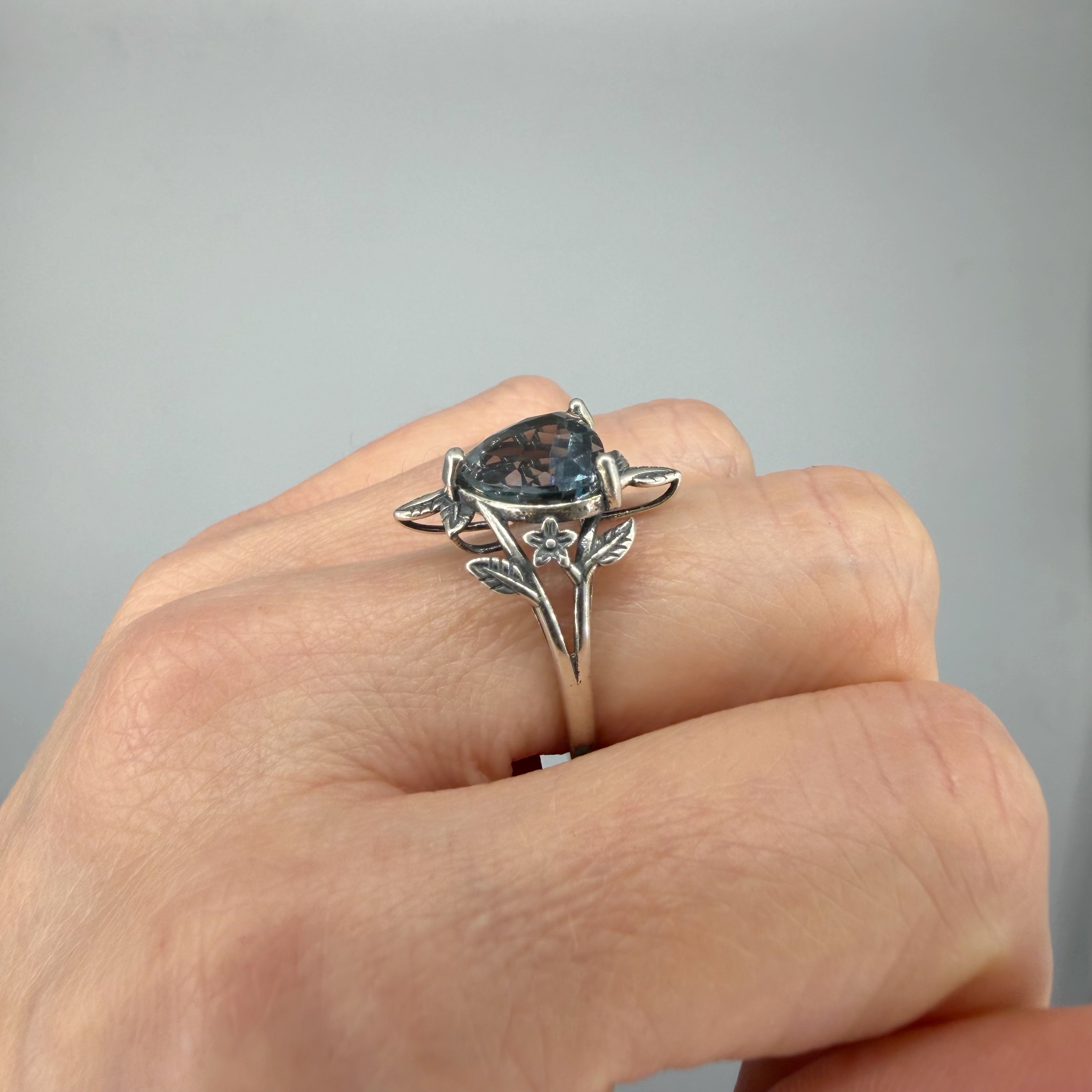 Anello Fluorite Cuore Foglioline - Argento 925