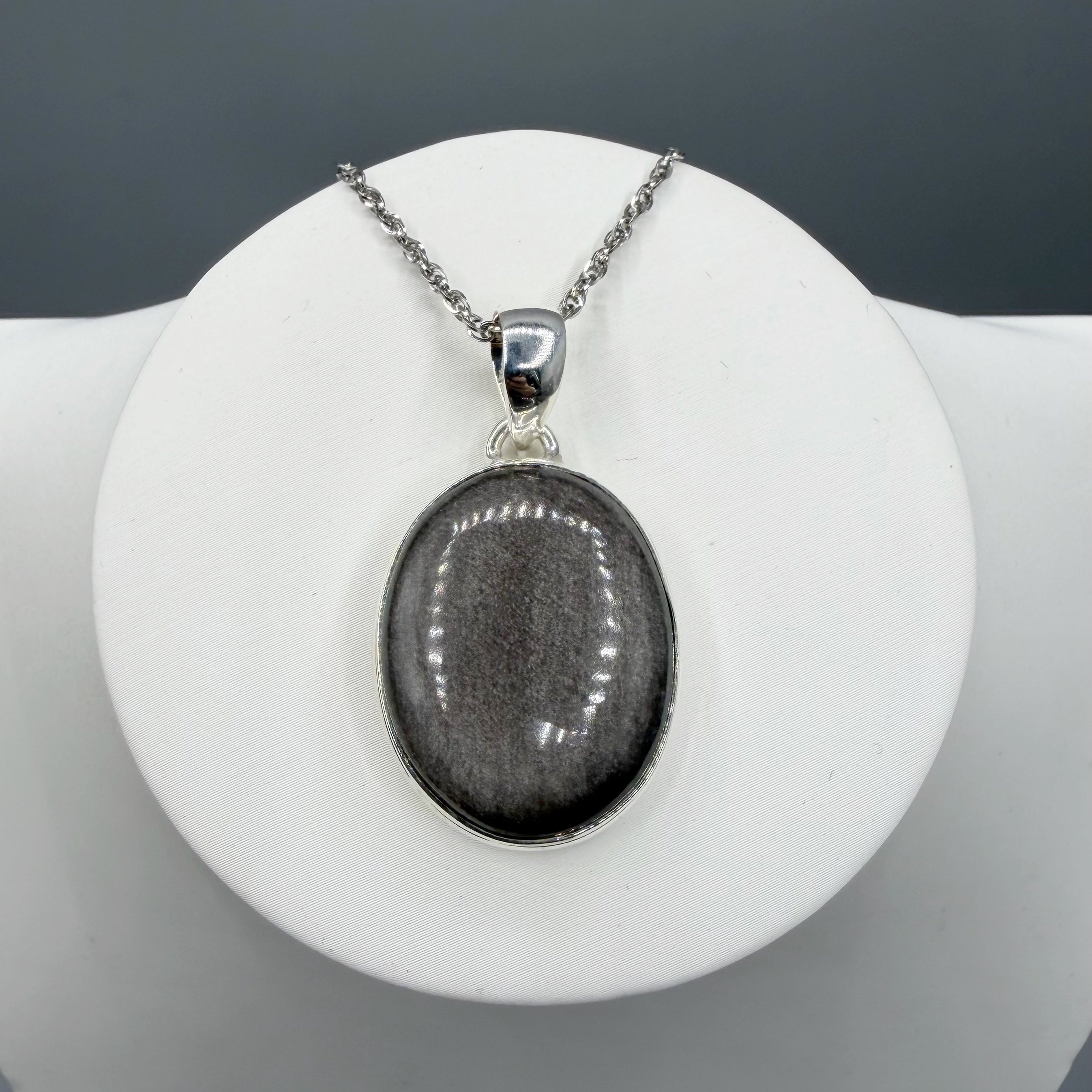 Ciondolo Ossidiana Argento Ovale - Argento 925