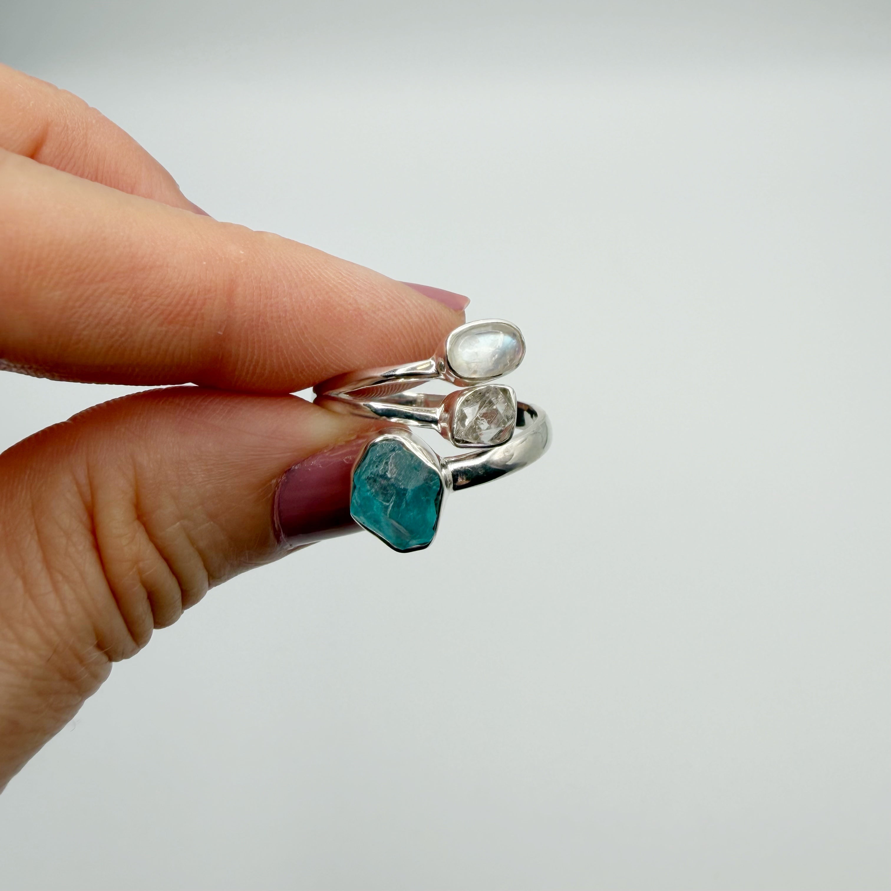 Anello Apatite, Labradorite, Herkimer - Argento 925