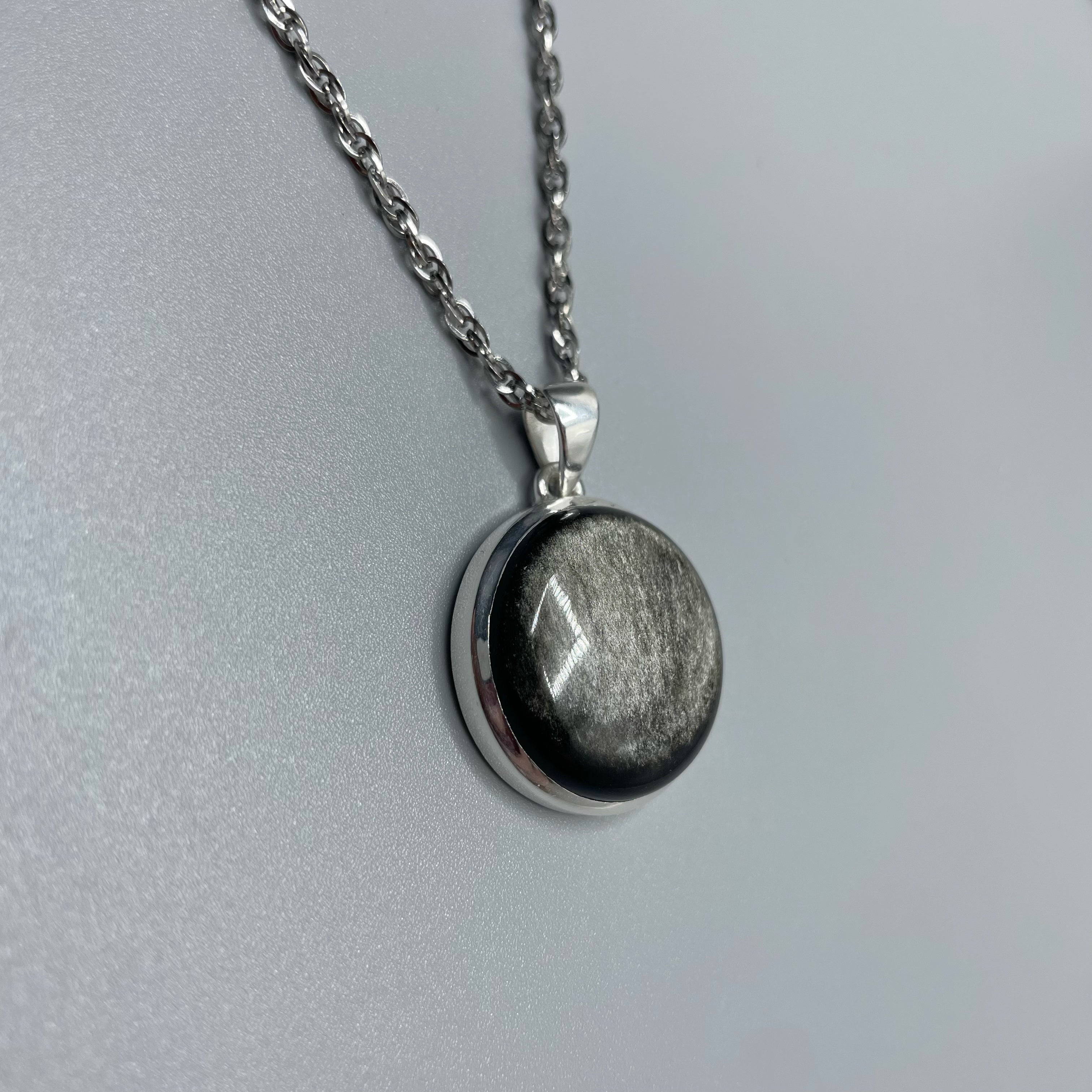 Ciondolo Ossidiana Tondo - Argento 925