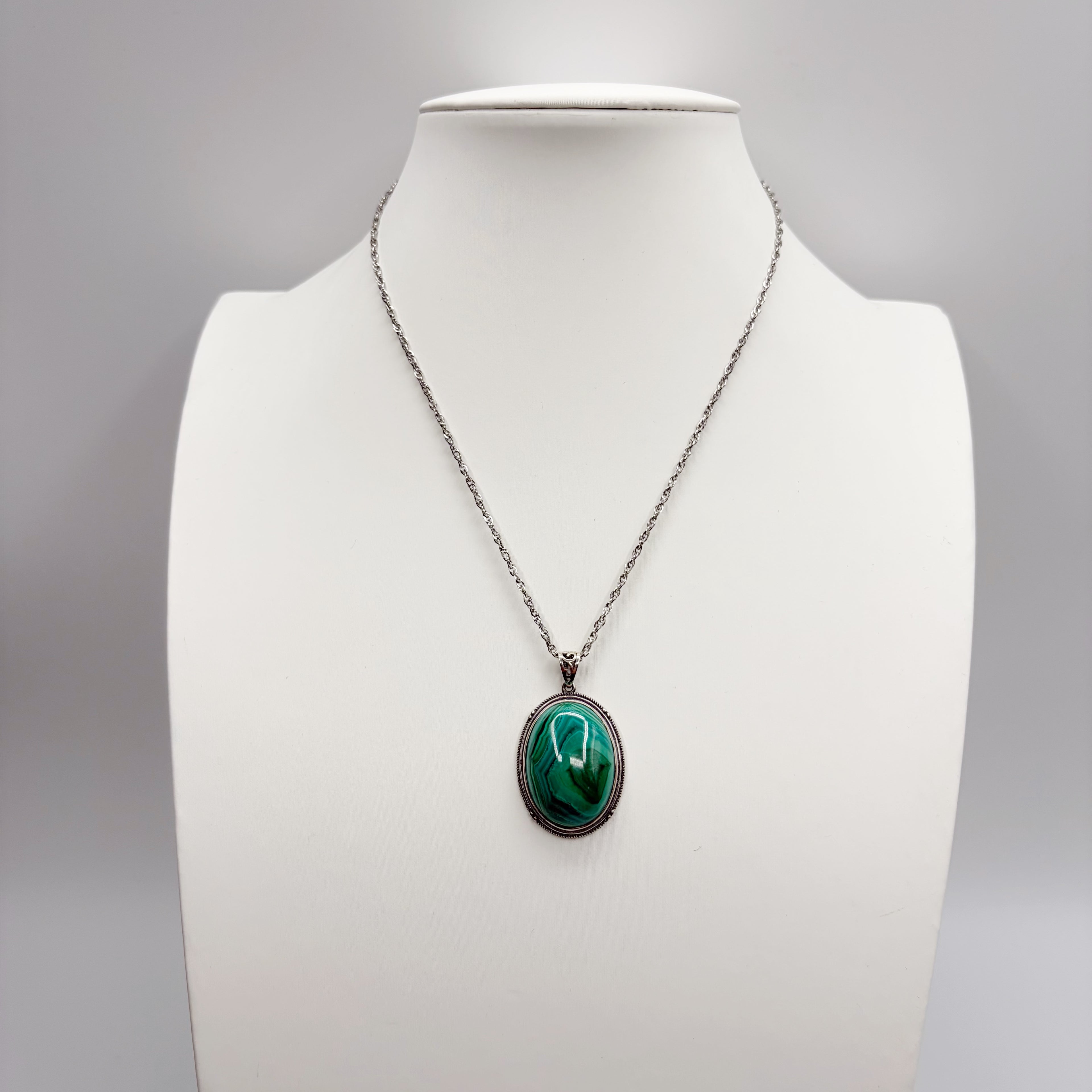 Ciondolo Malachite Ovale - Argento 925