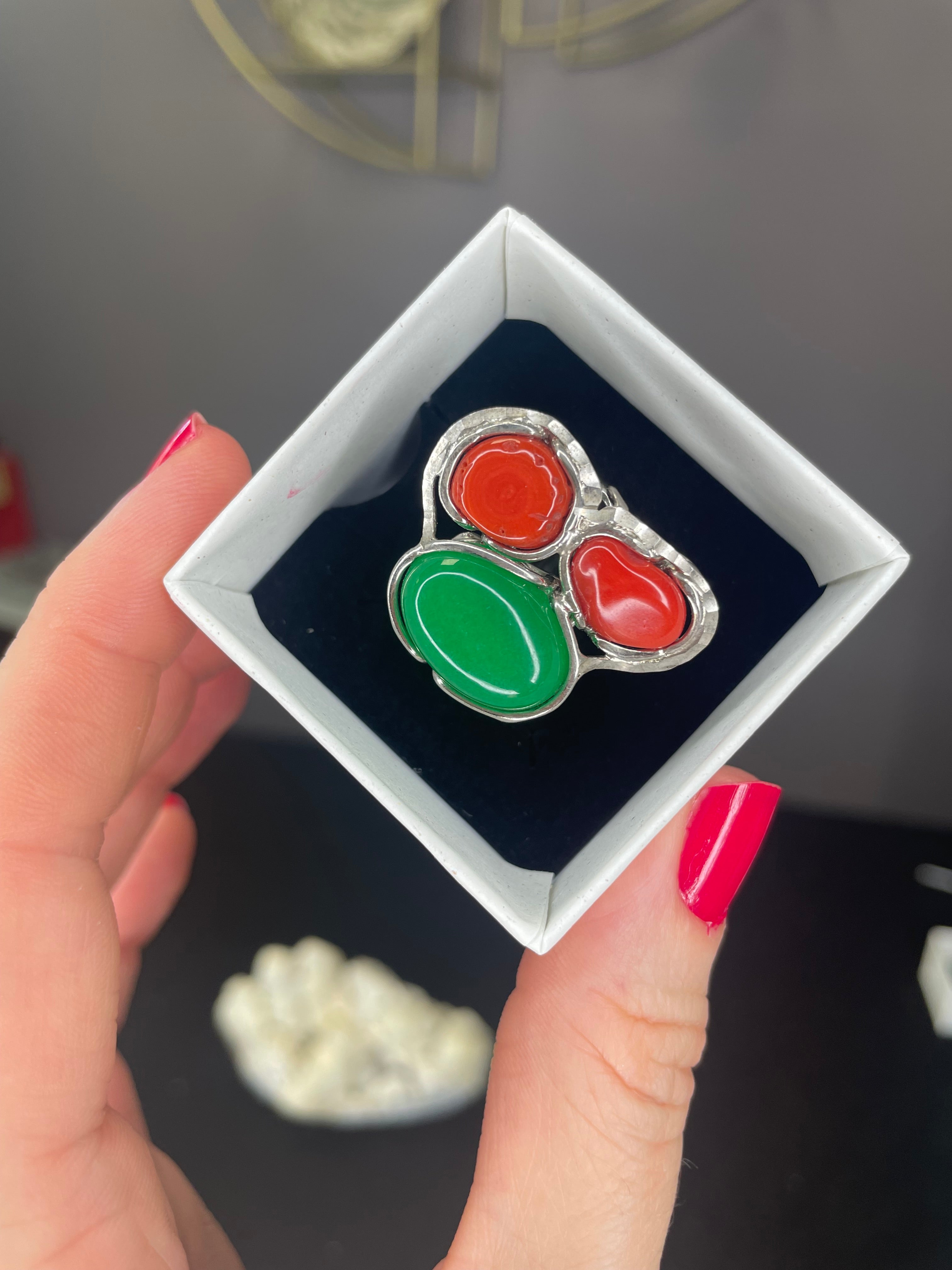 Anello Giada e Corallo - Argento 925