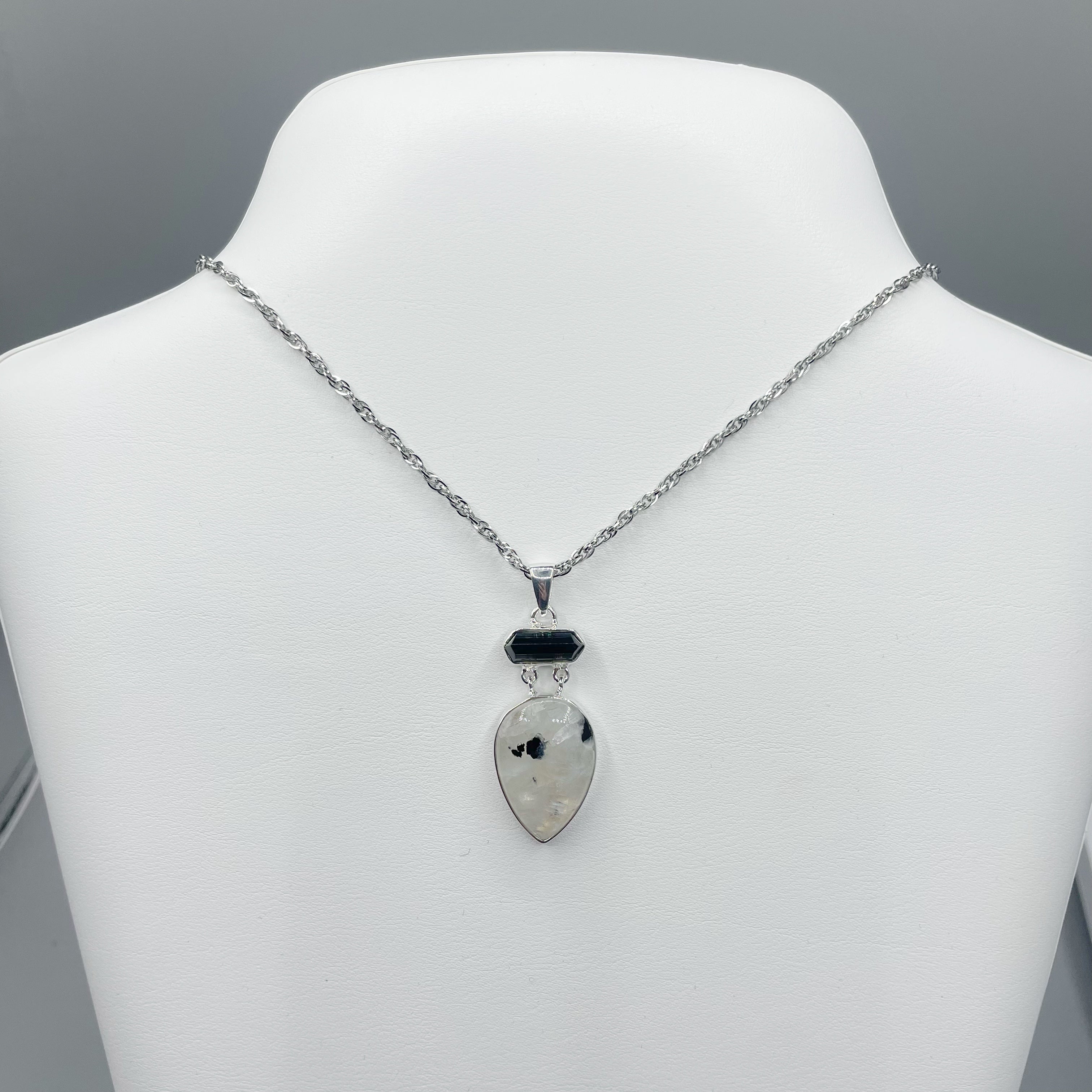 Ciondolo Labradorite e Tormalina Drop - Argento 925