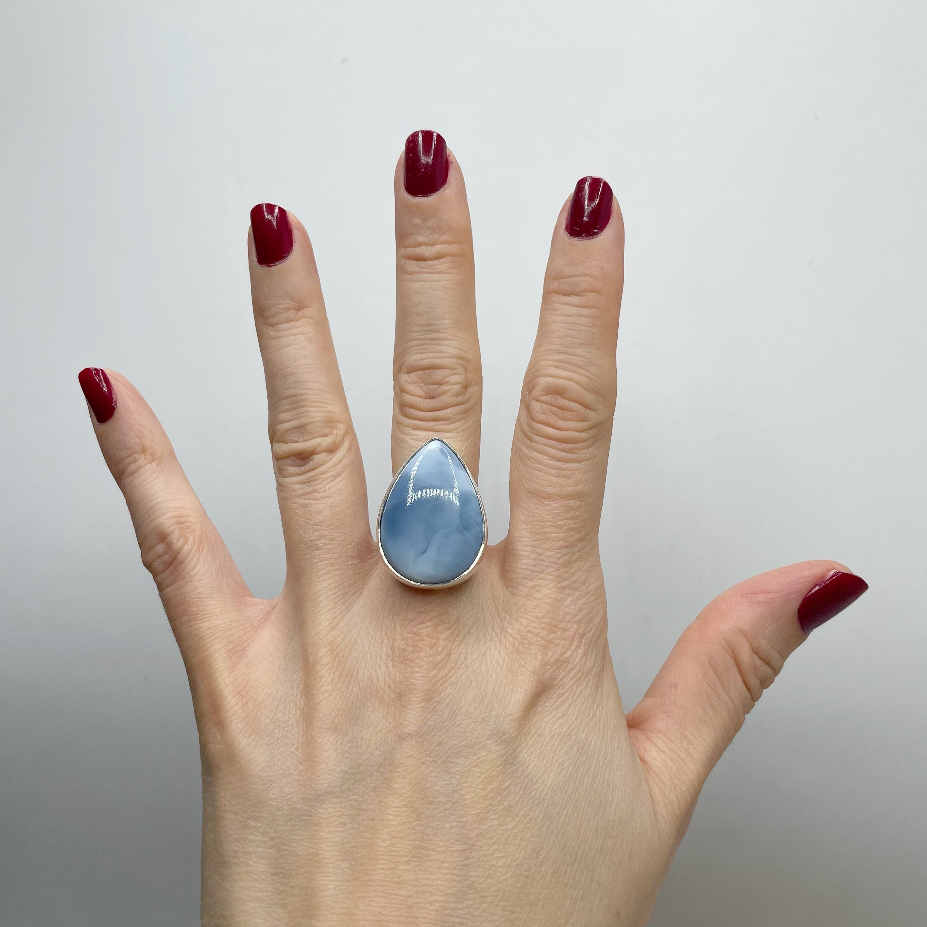 Anello Opale Blu a Goccia - Argento 925
