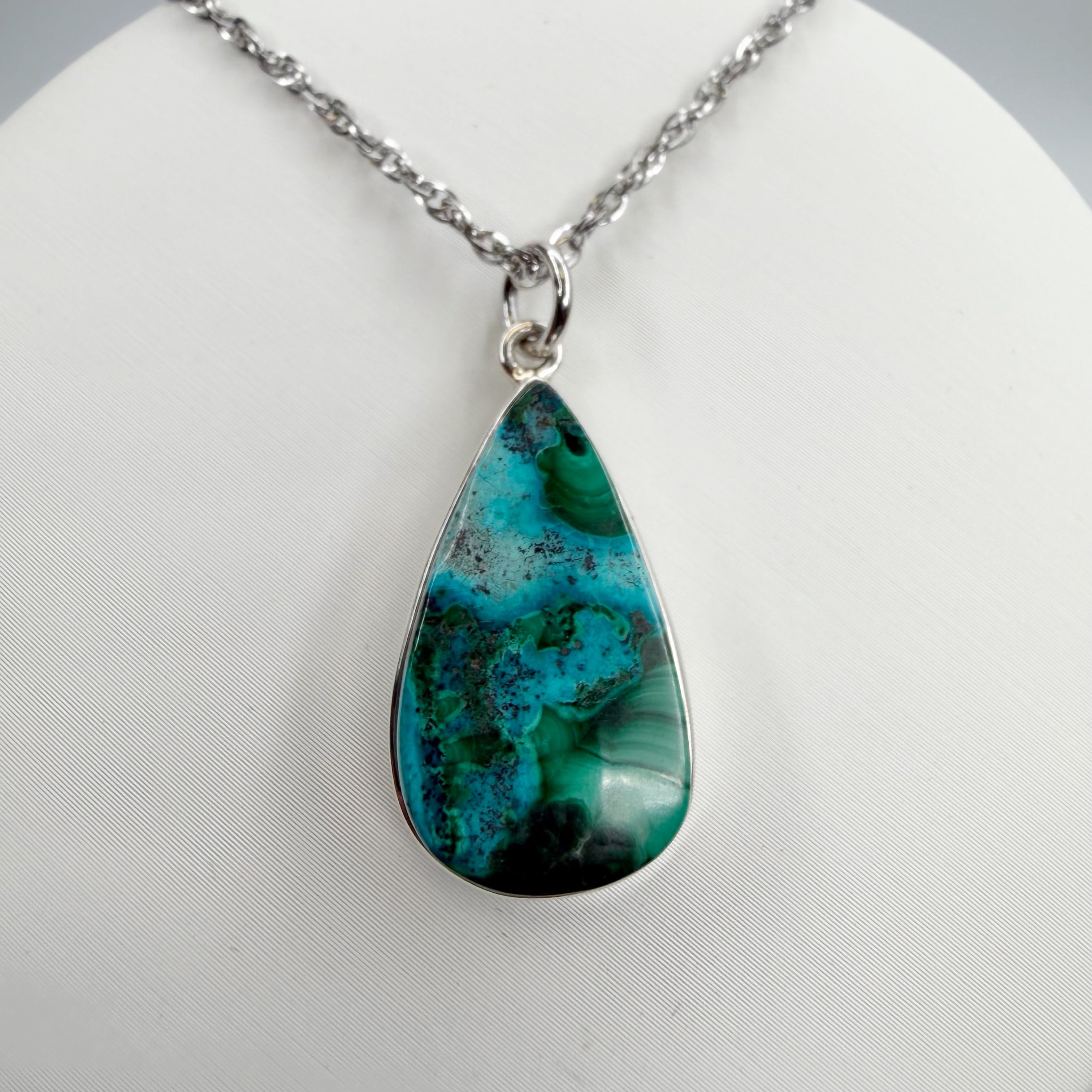 Ciondolo Malachite e Crisocolla Argento 925 - a goccia