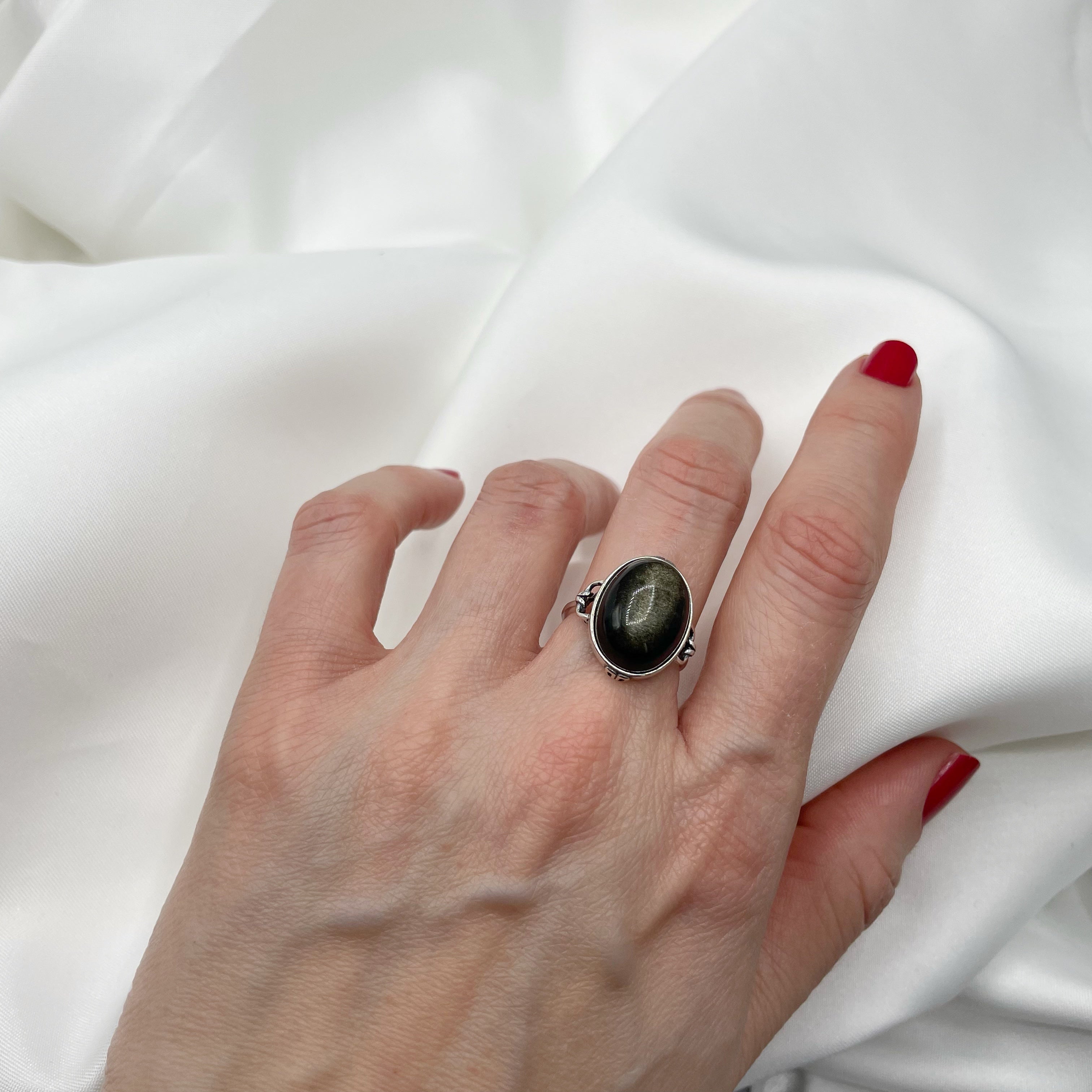 Anello Ossidiana Ovale - Argento 925