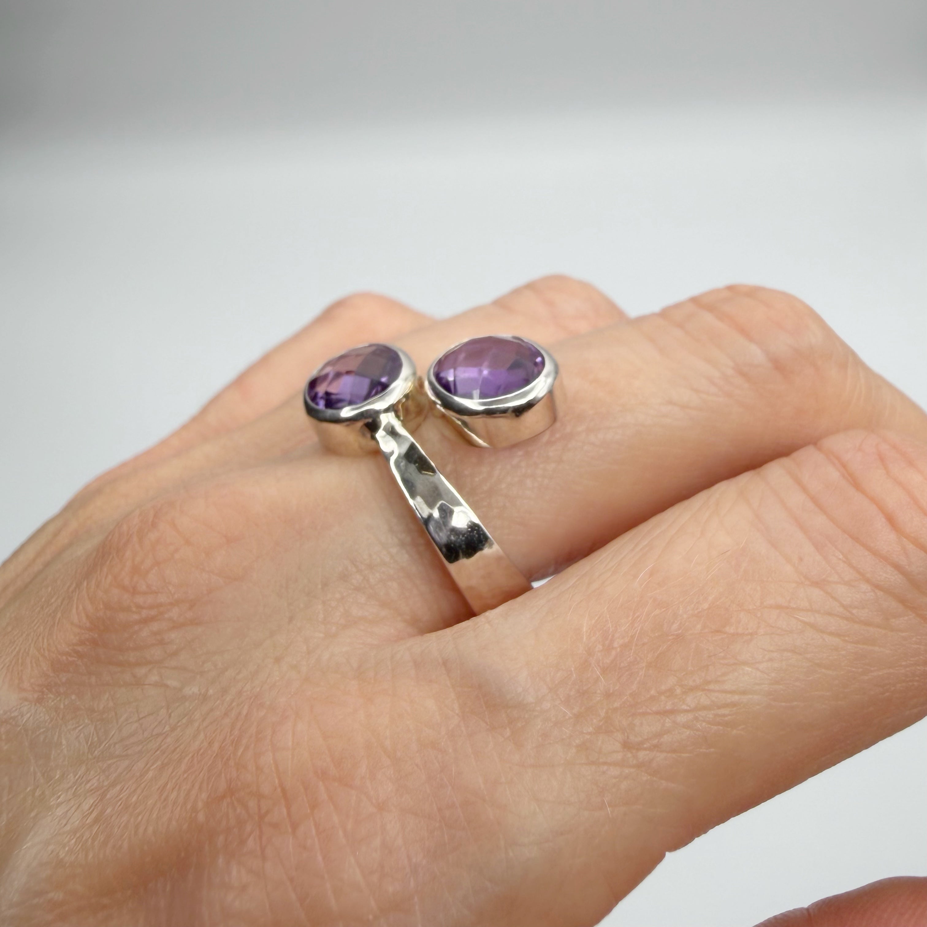 Anello Double Ametista Sfaccettata - Argento 925
