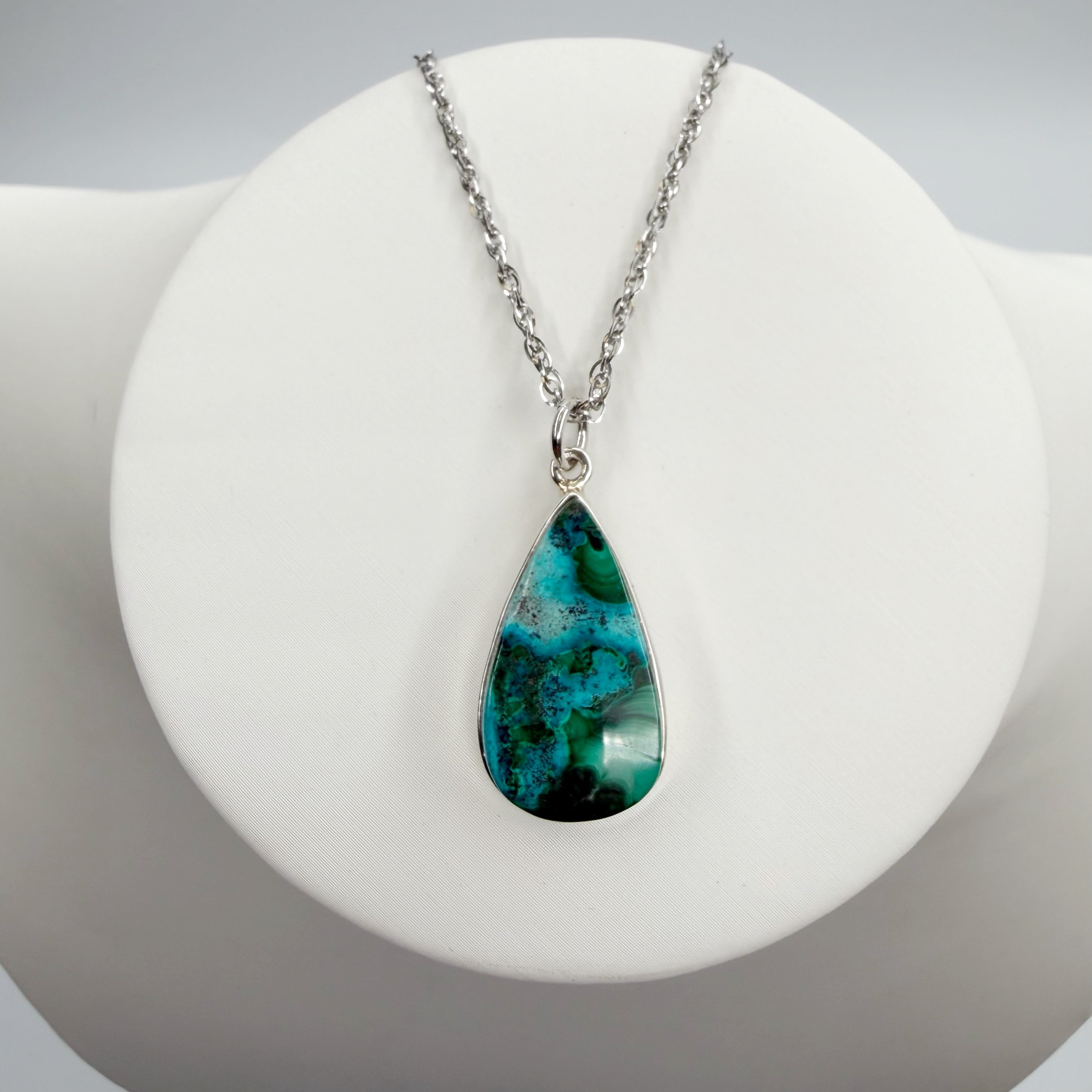 Ciondolo Malachite e Crisocolla Argento 925 - a goccia