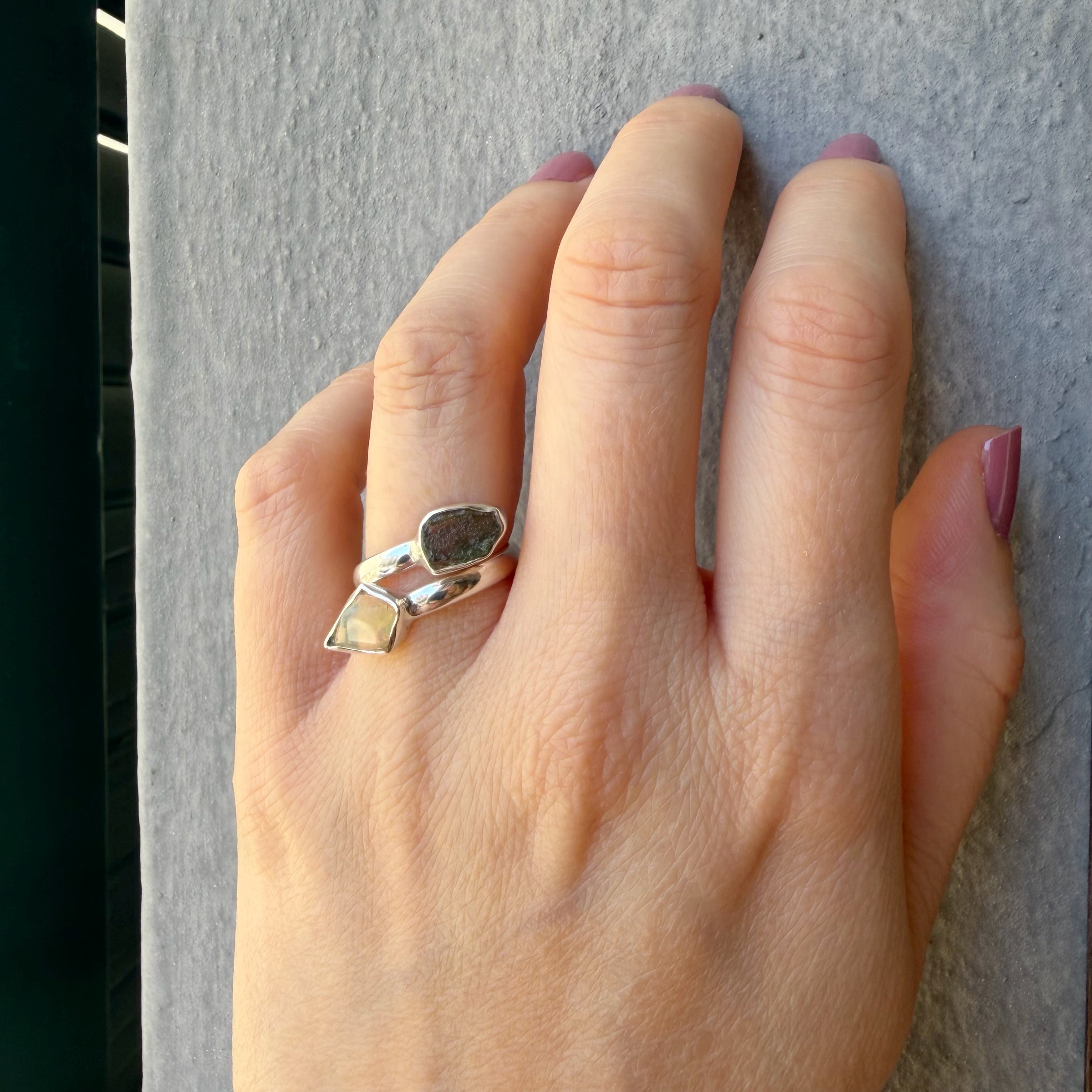 Anello Moldavite e Opale - Argento 925