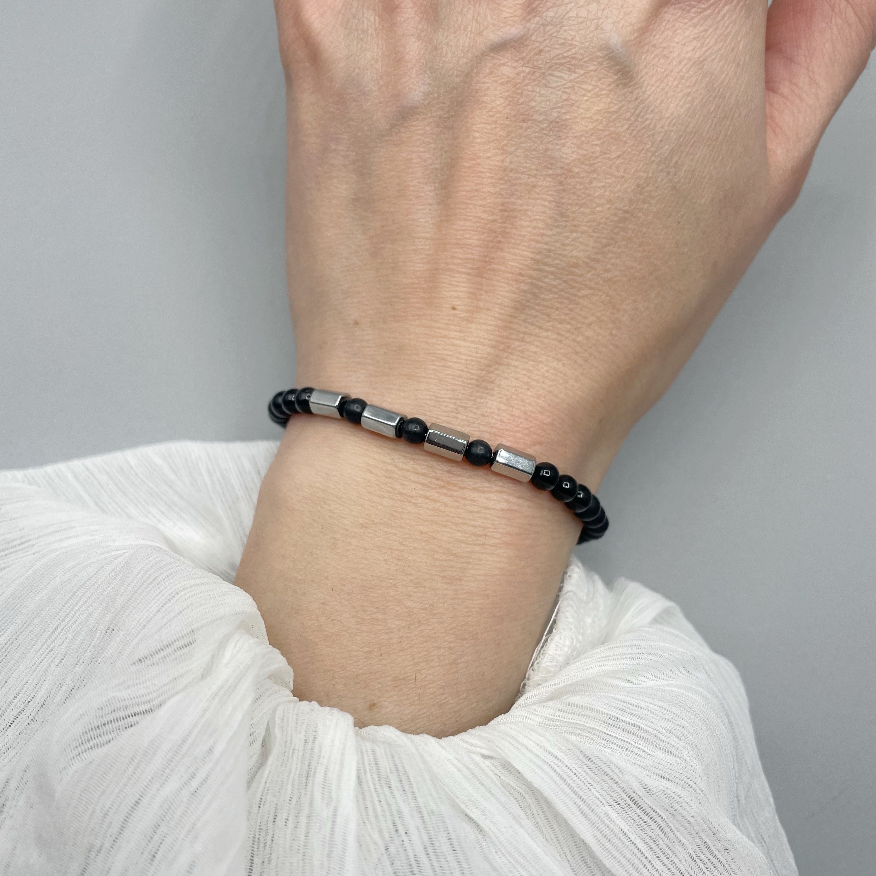 Bracciale Protection Unisex Silver - Tormalina, Onice, Shungite e Ematite