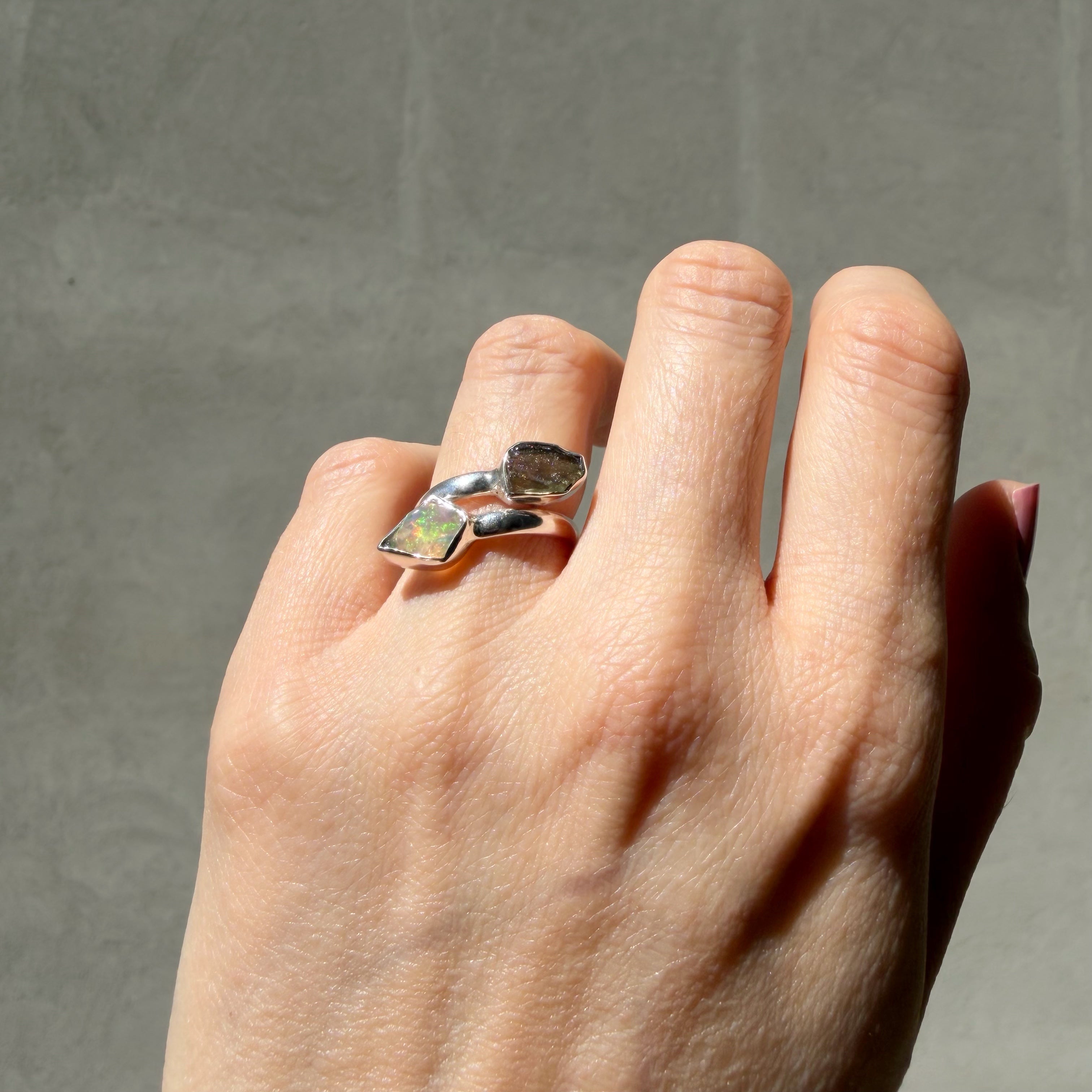 Anello Moldavite e Opale - Argento 925