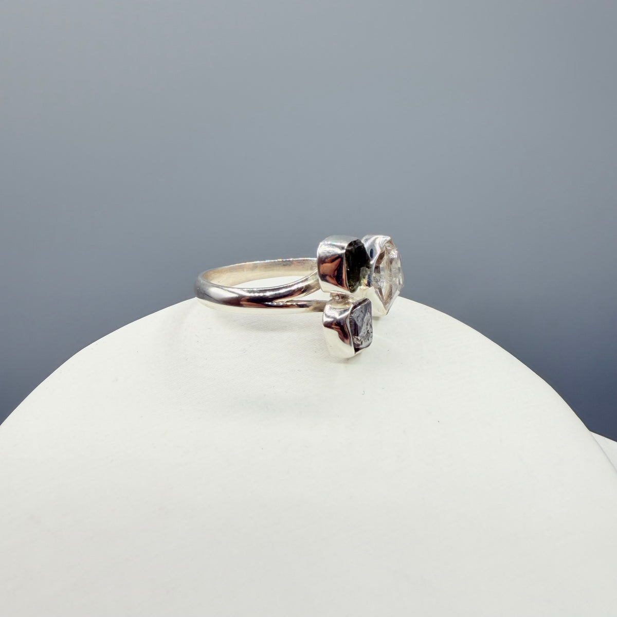Anello Moldavite, Campo del Cielo e Diamante Herkimer | Argento 925
