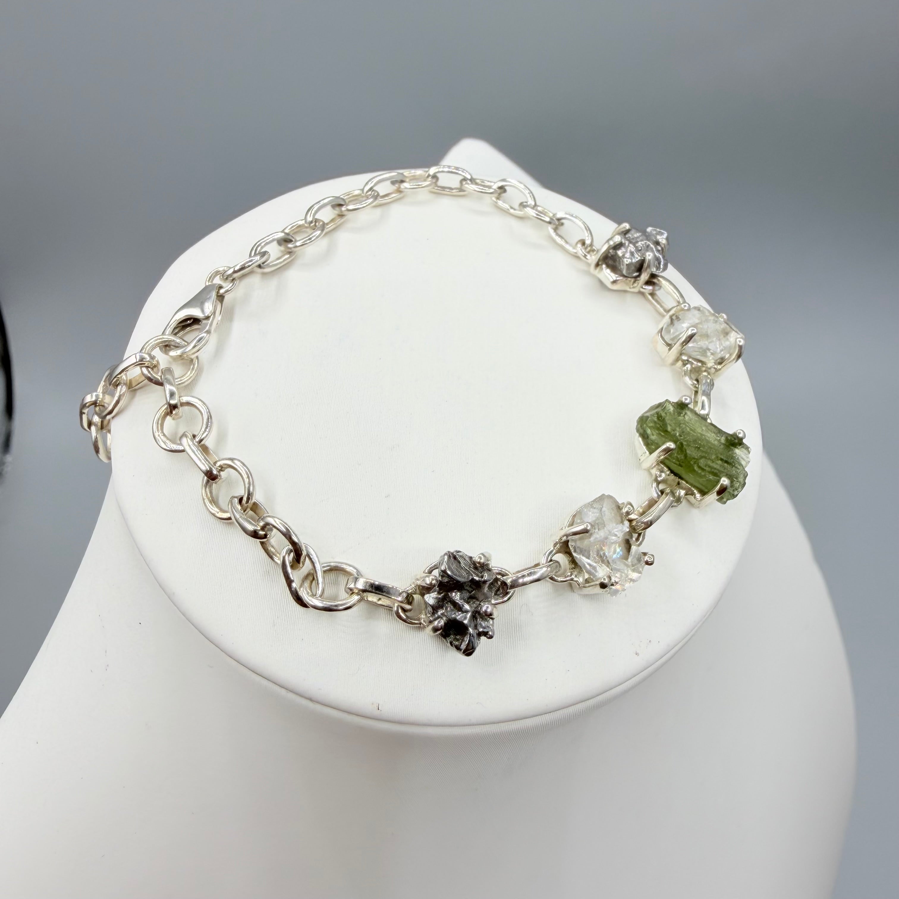 Bracciale Moldavite, Herkimer, Meteorite Campo del Cielo | Argento 925