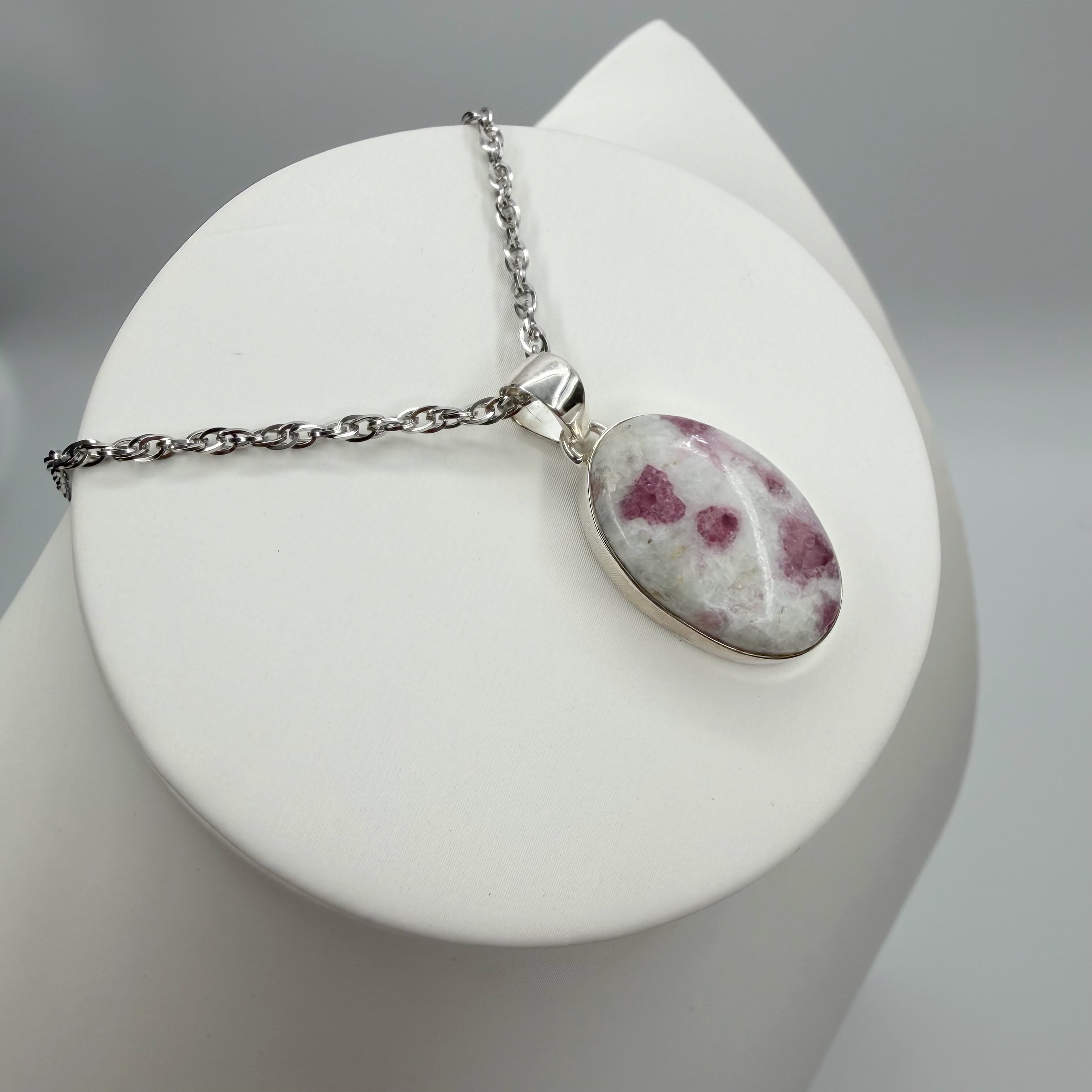 Ciondolo Tormalina Rosa e Argento 925 - Ovale