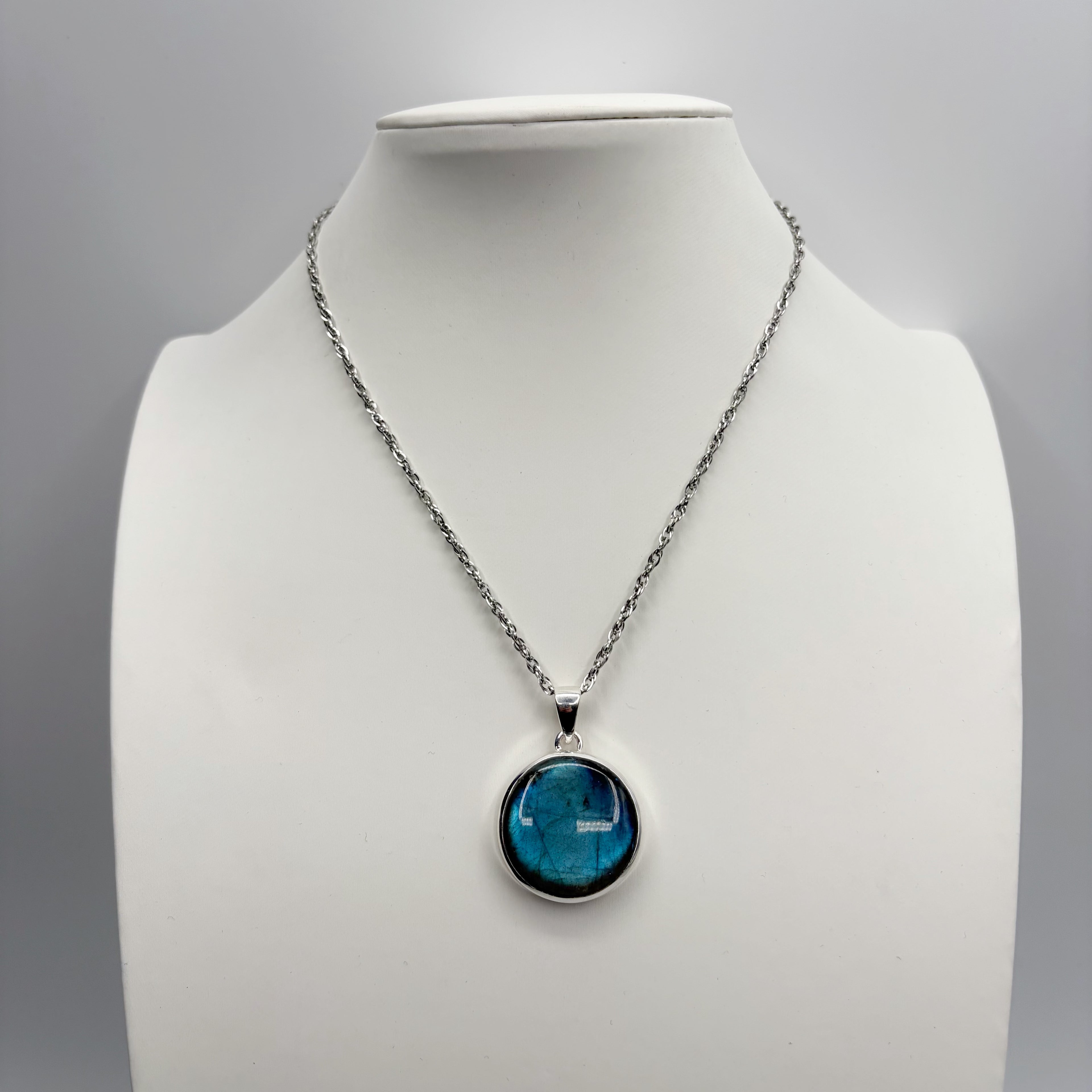 Ciondolo Labradorite Blu Argento 925 - Tondo