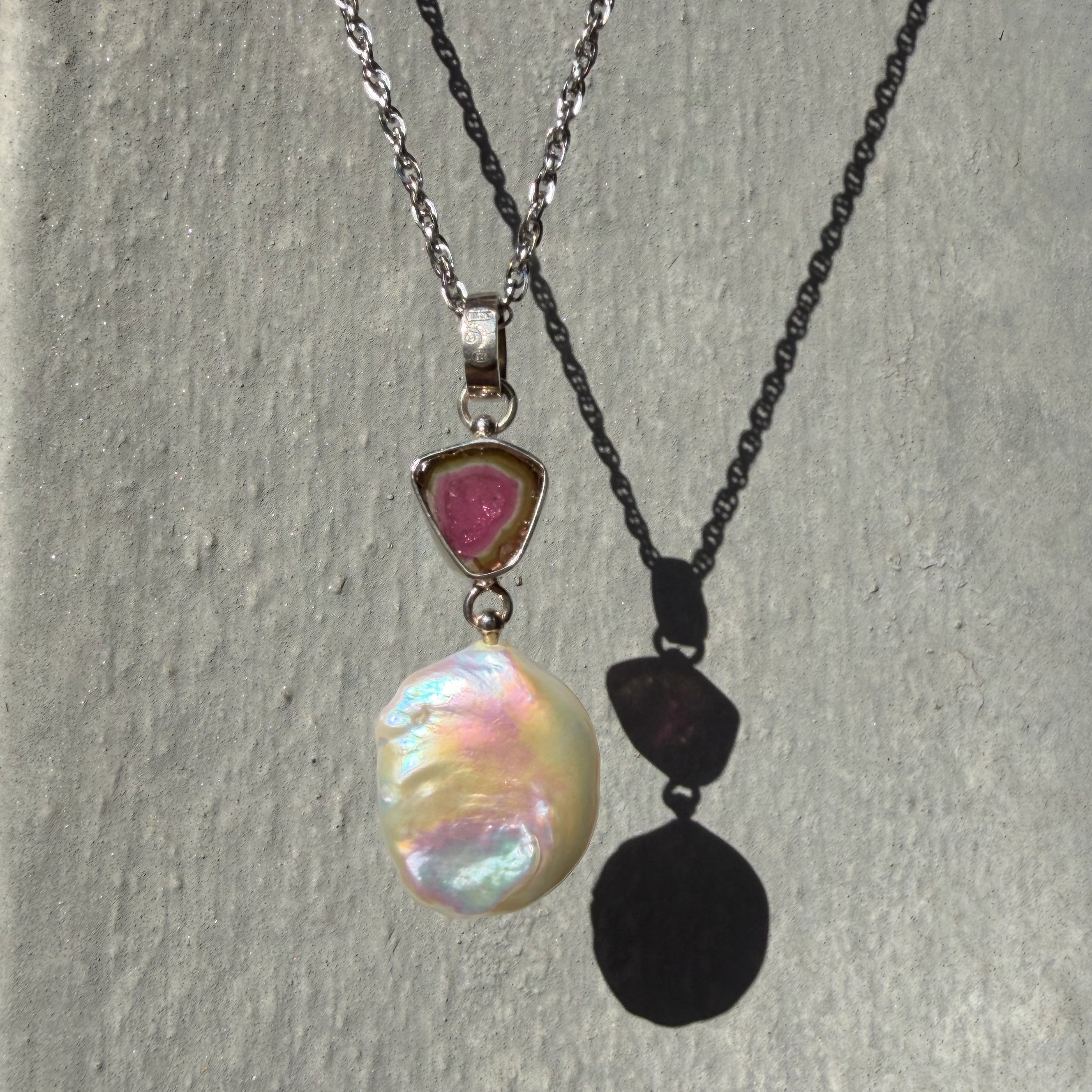 Ciondolo Tormalina Watermelon e Madreperla - Argento 925