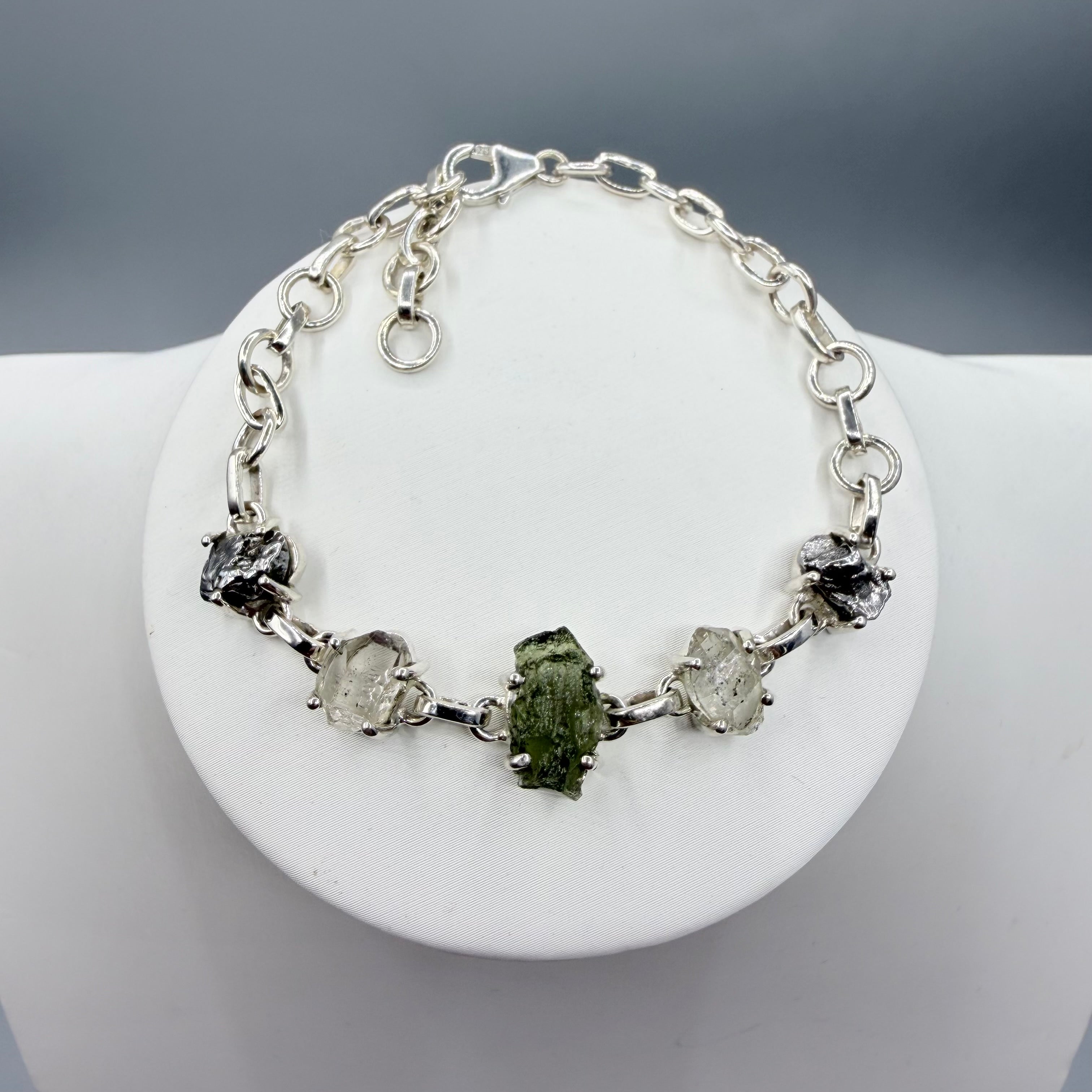 Bracciale Moldavite, Herkimer, Meteorite Campo del Cielo | Argento 925