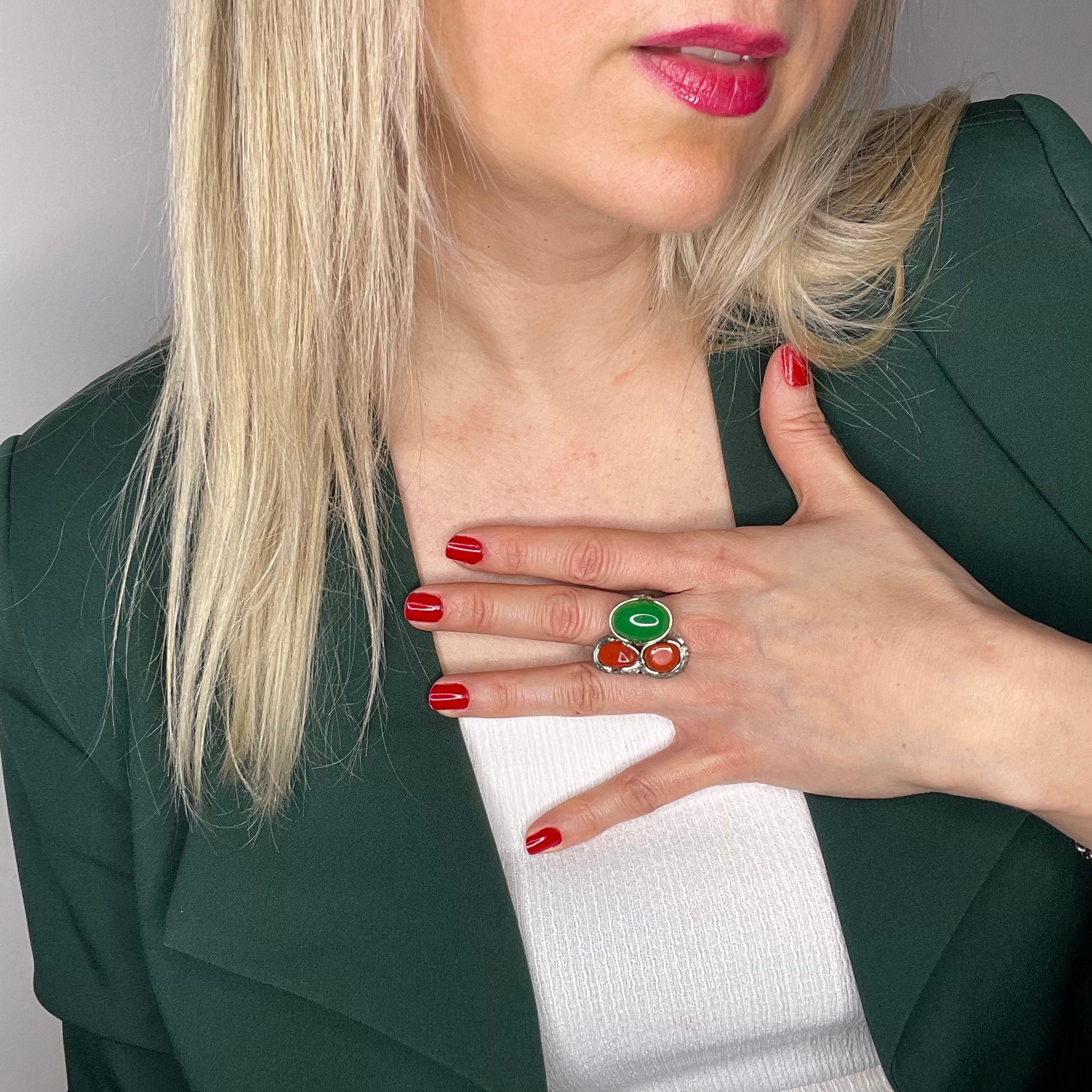 Anello Giada e Corallo - Argento 925