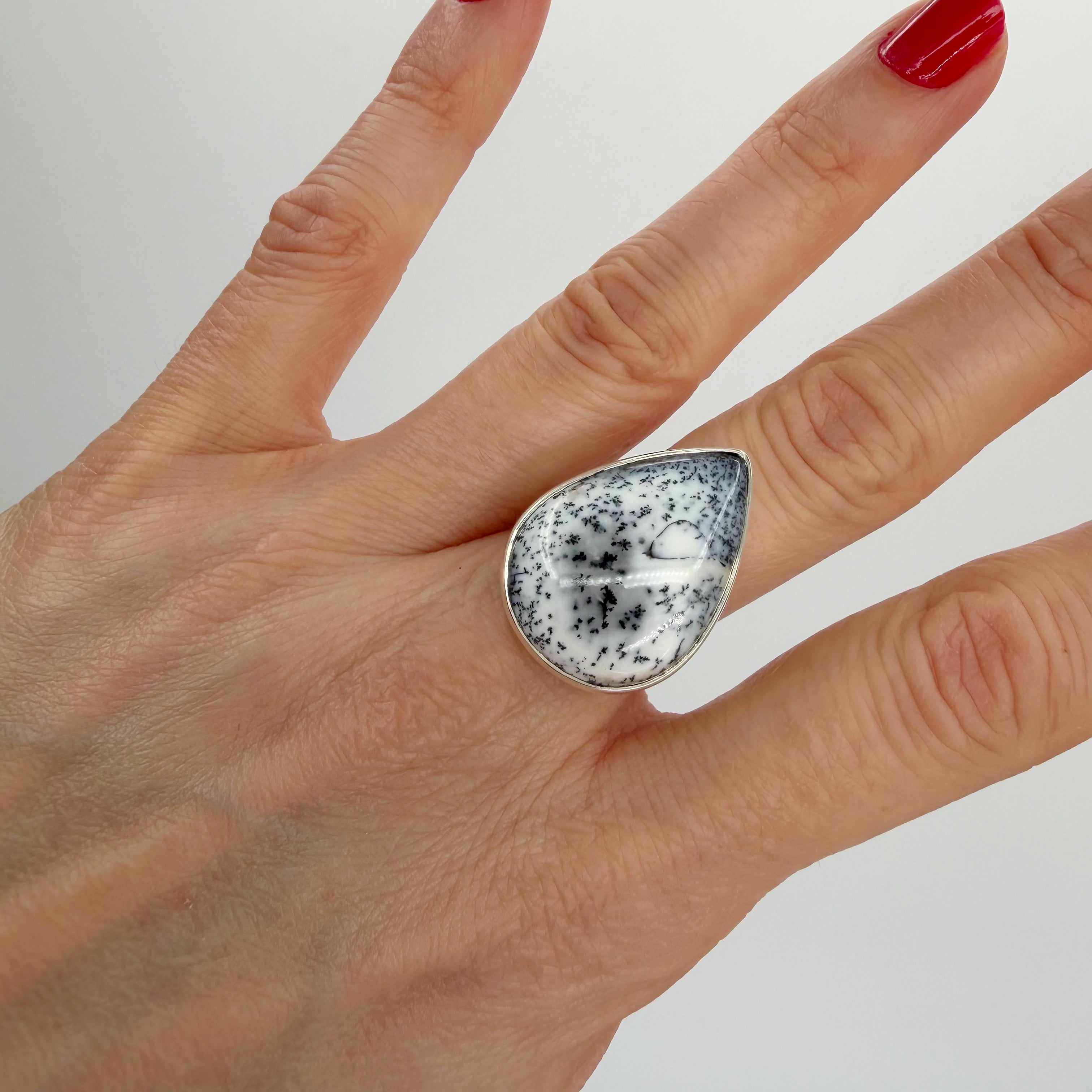 Anello Agata dendritica Argento 925 - a goccia
