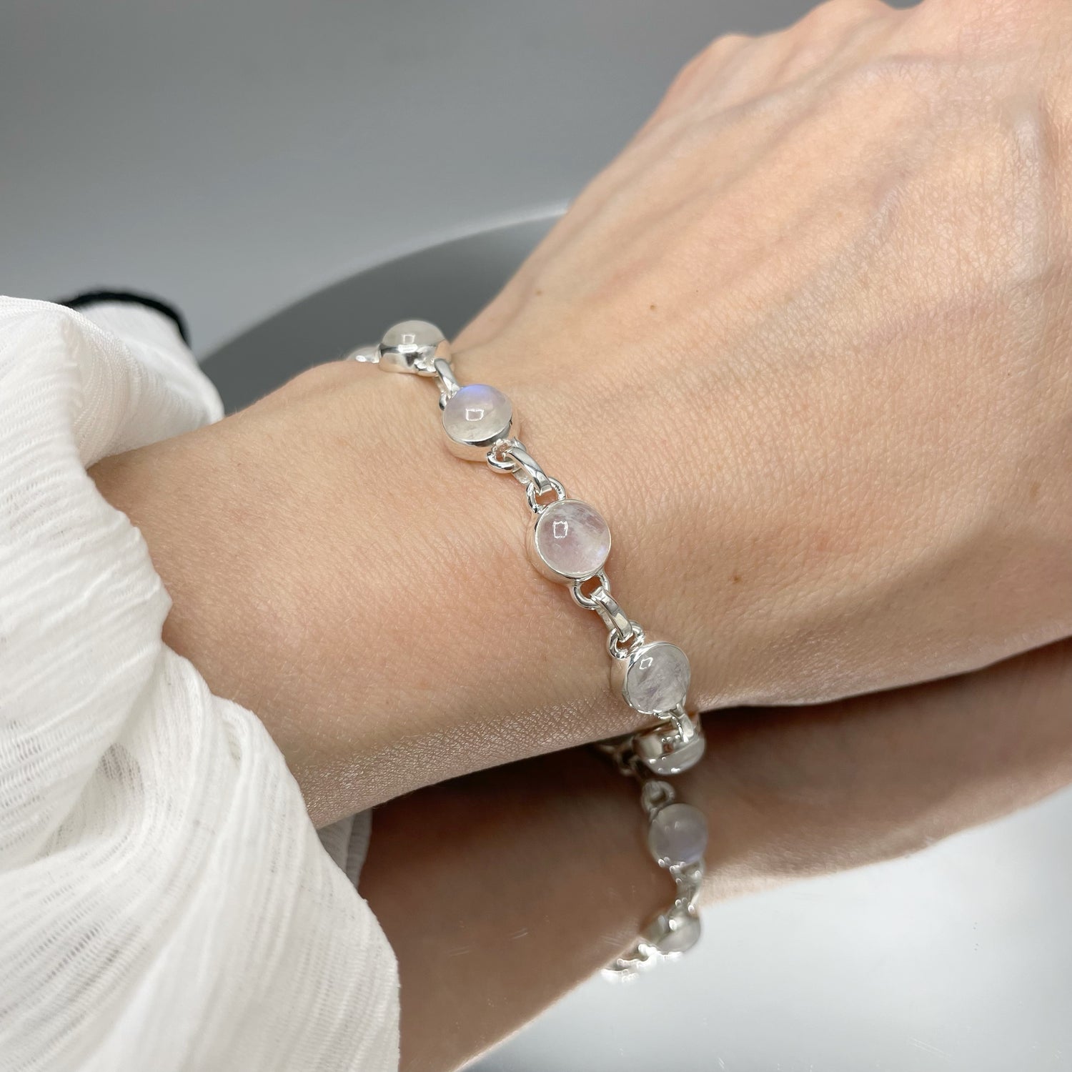 Bracciale Labradorite Bianca e Argento 925 - tondo