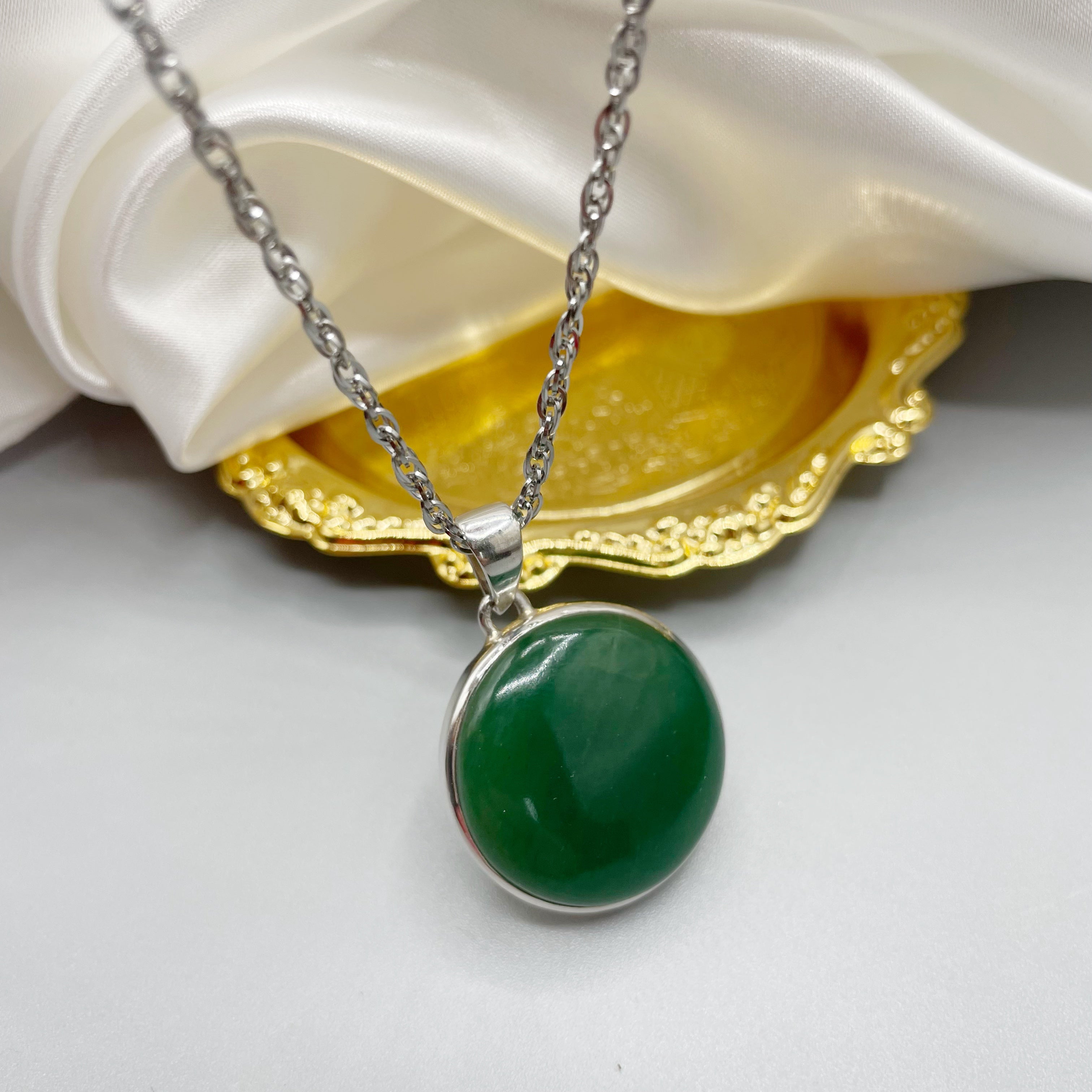 Ciondolo Giada Nefrite Tondo - Argento 925