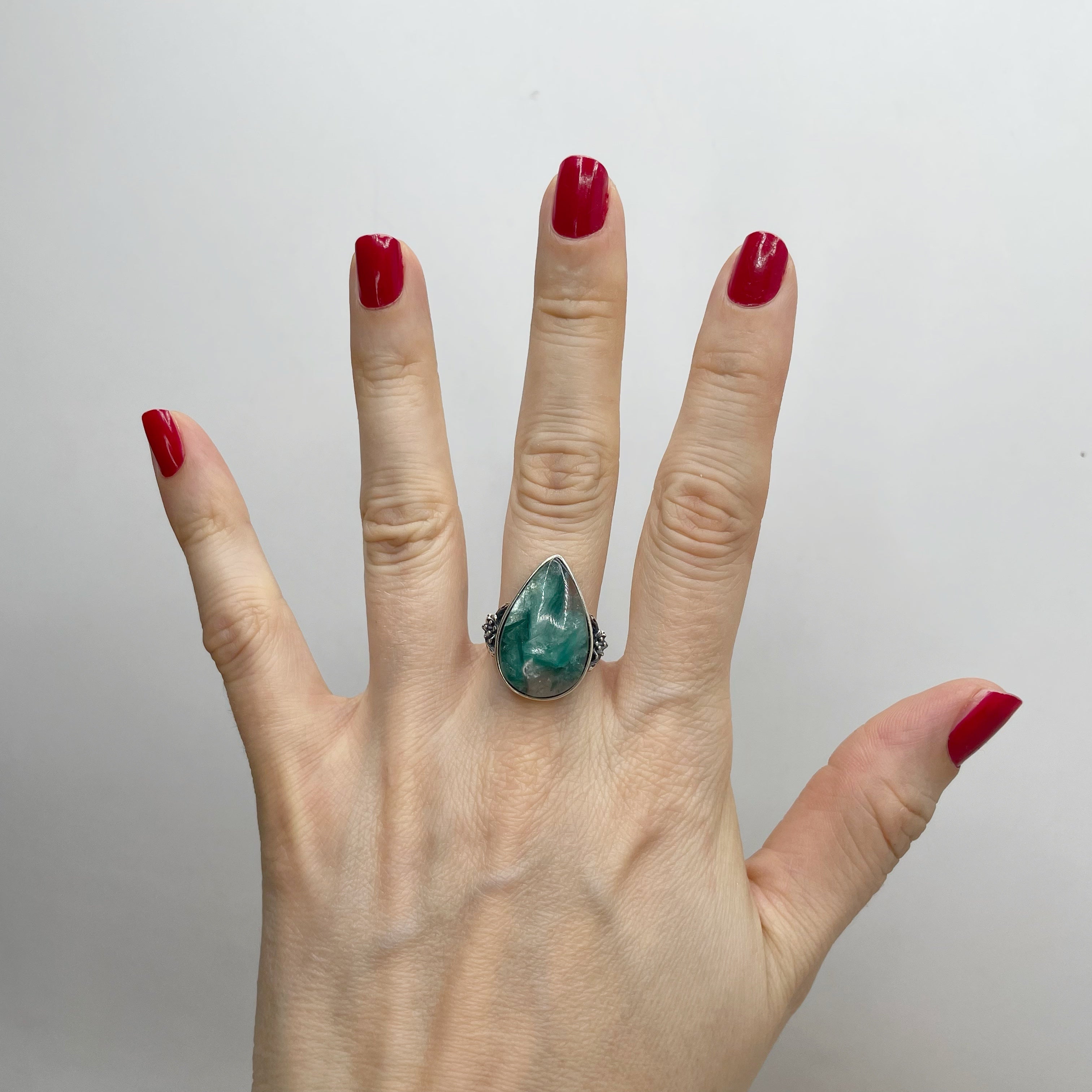 Anello Lepidolite Verde a Goccia - Argento 925