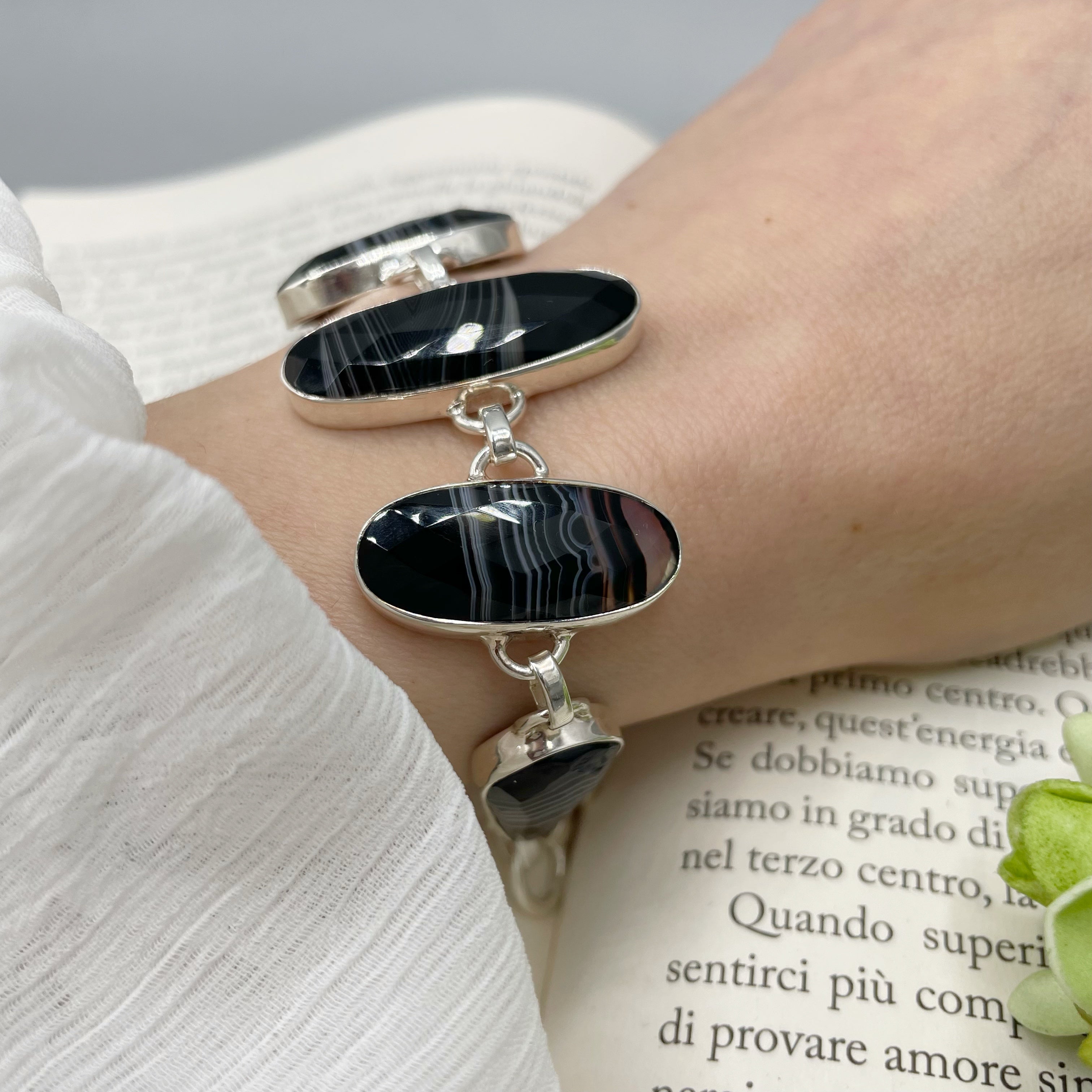 Bracciale Agata Nera e Argento 925