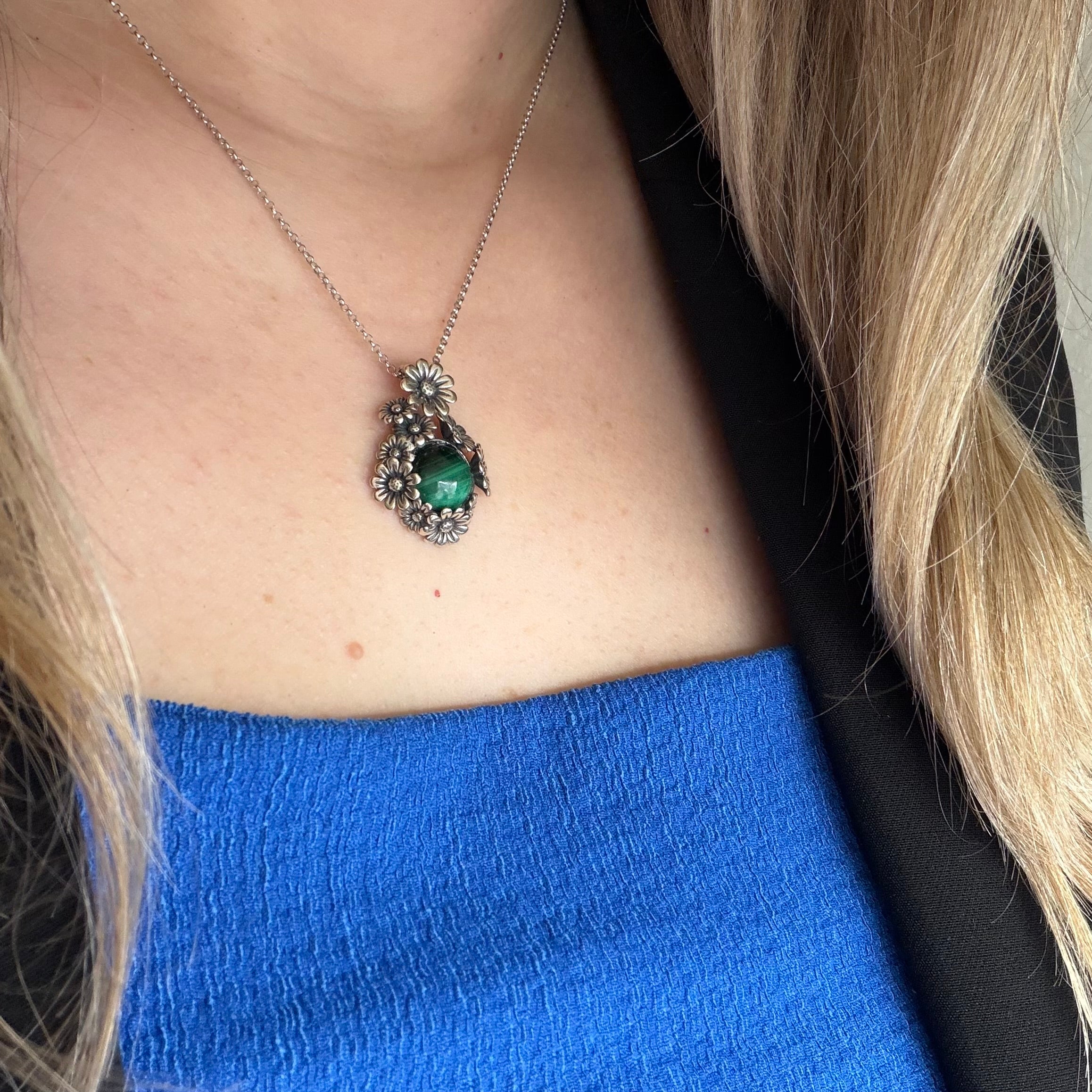Ciondolo Malachite Fiore - Argento 925